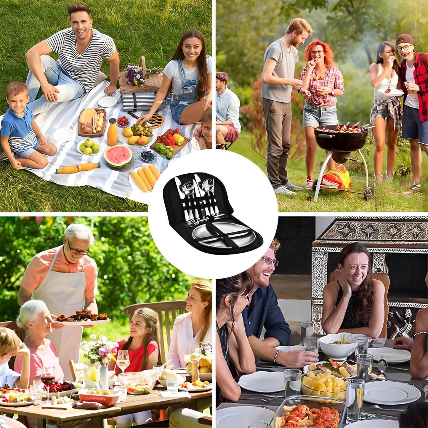 Camping Geschirr Set für zwei Personen, Silber Set