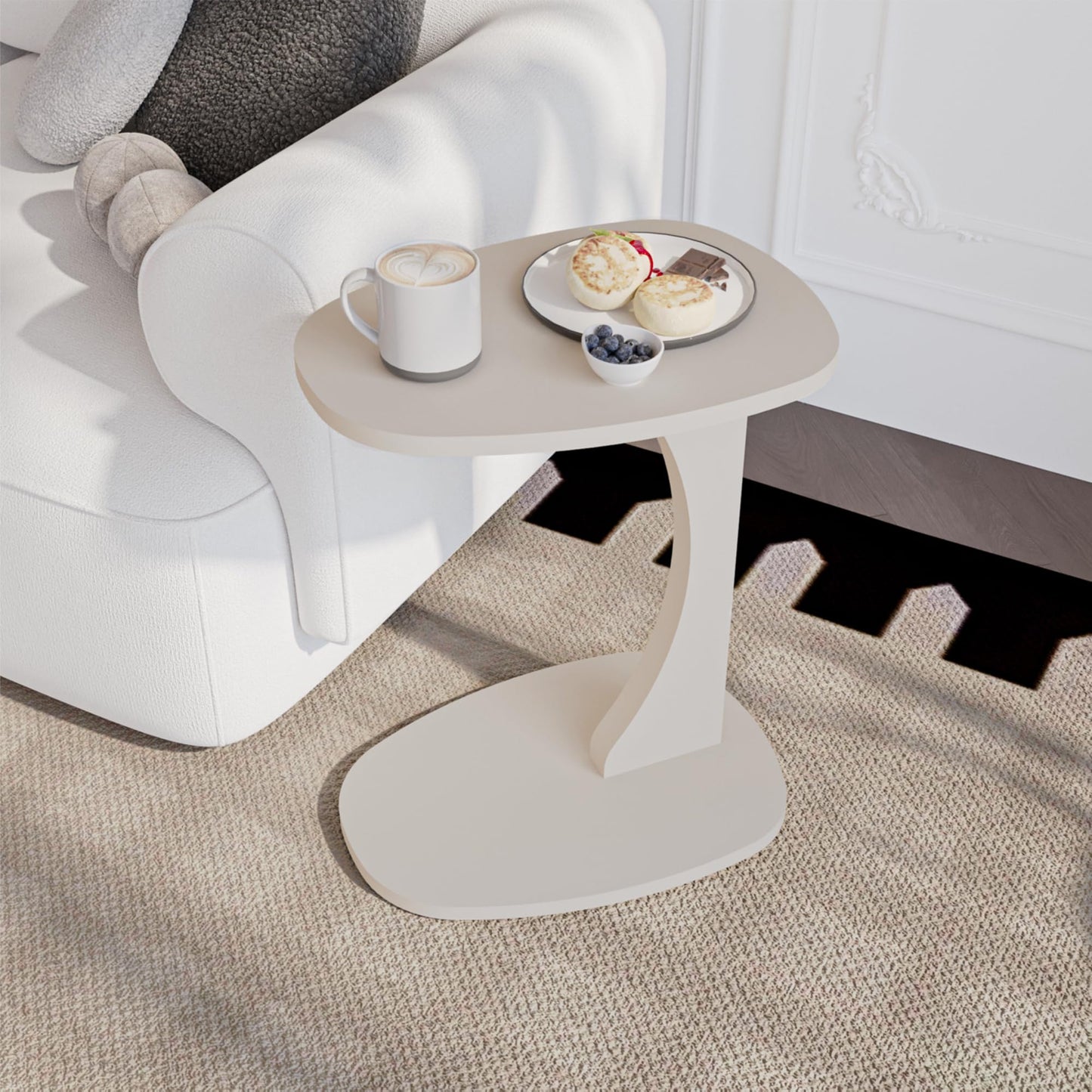 C-Form Beistelltisch Norma mit Rollen, Sandbeige