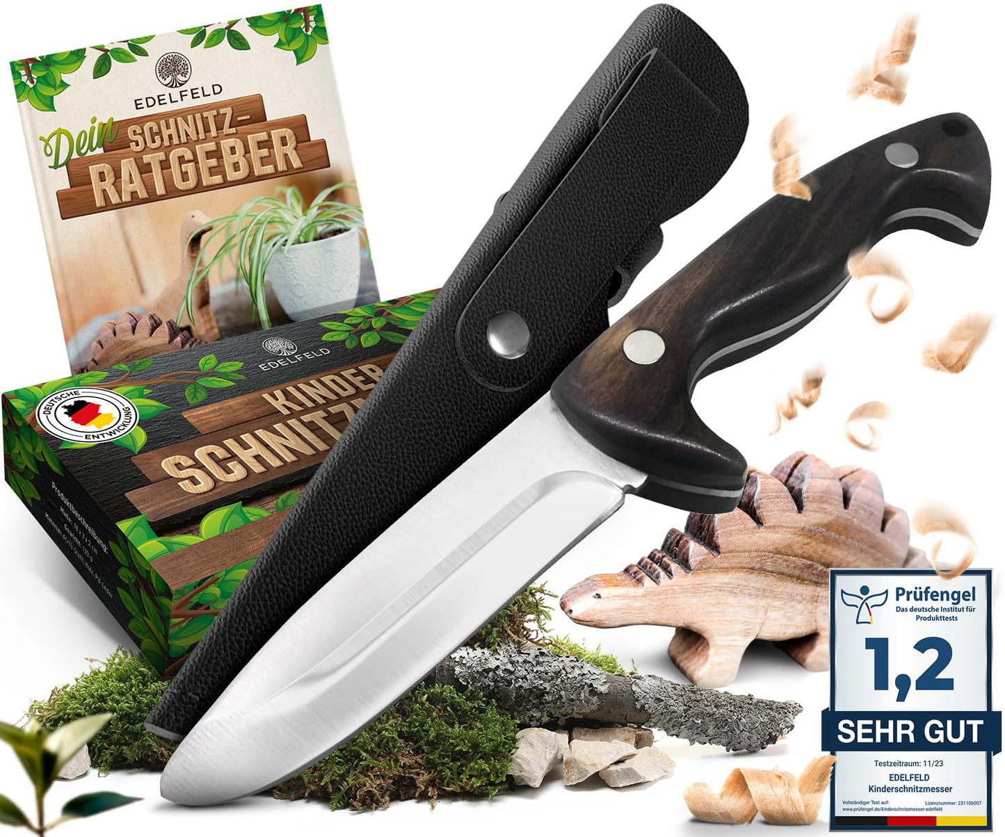 Kinderschnitzmesser mit Schnitzbuch, Exklusiv - Schwarz (Vollholz)