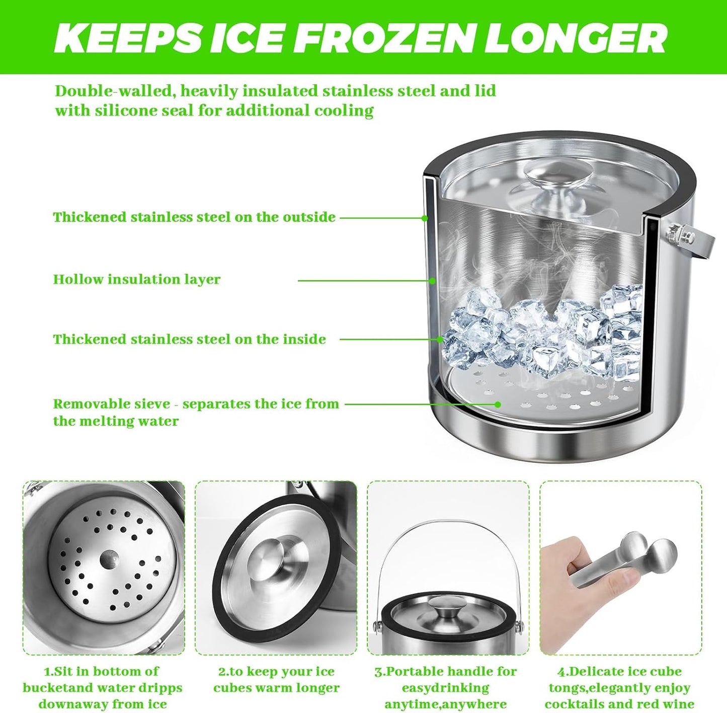 Eiskübel mit Deckel und Zange, 3.2L