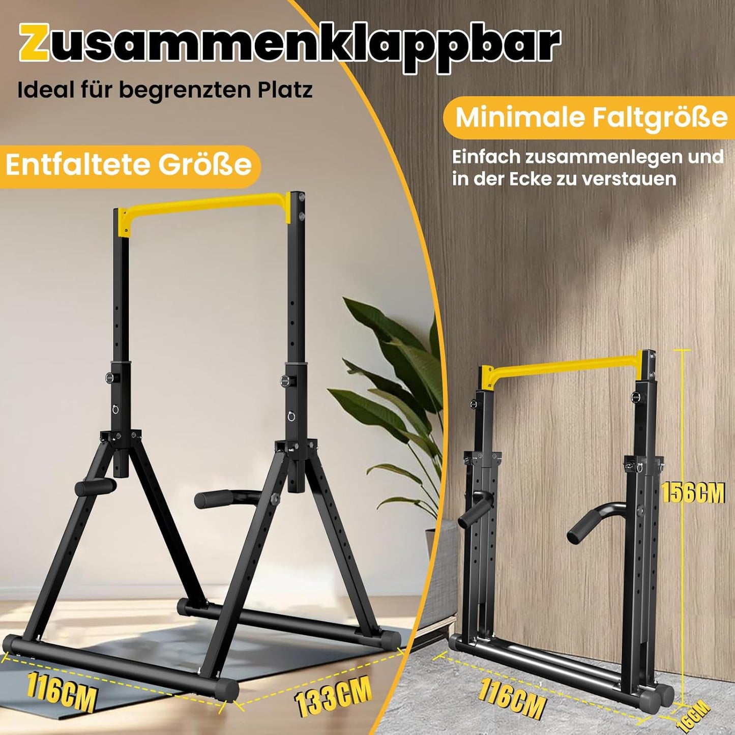 Faltbare Power Tower Dip Station, Schwarzer Stil 4-gelbe