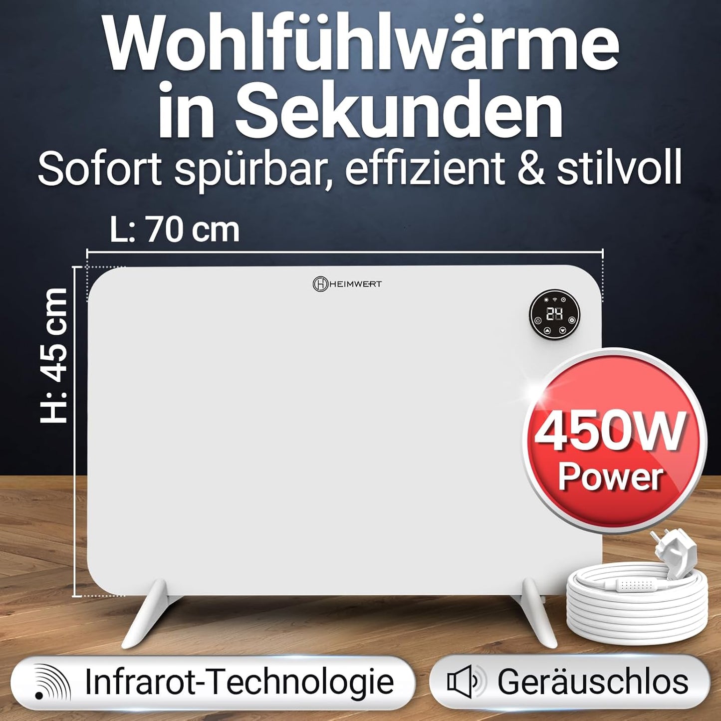 Infrarot Wandheizung mit Thermostat & App-Steuerung, Watt 450