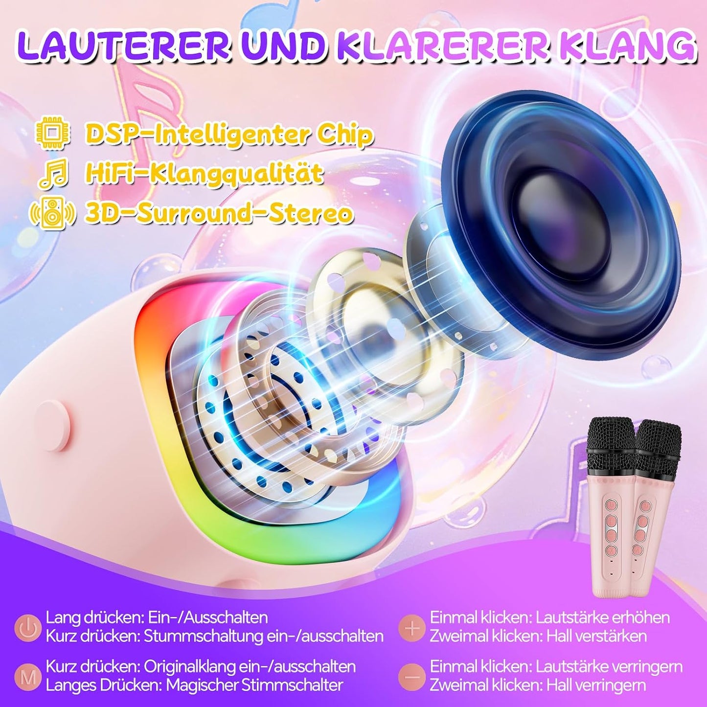 Karaoke Maschine mit LED & Stimmeffekten für Kinder