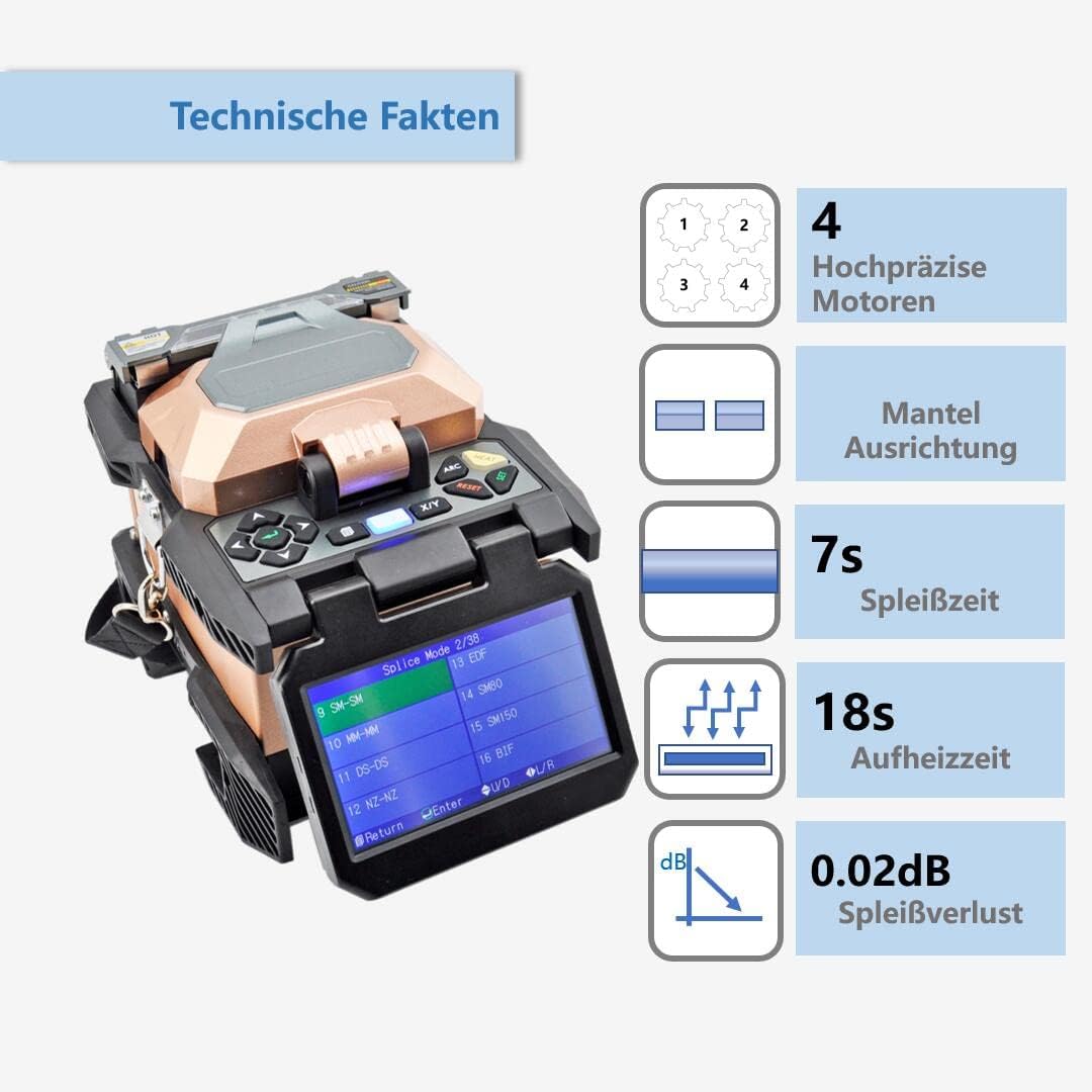 Glasfaser-Spleissgerät mit Touchscreen und 4 Motoren