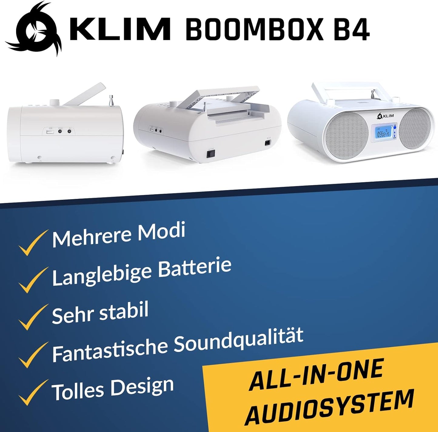 Tragbare Boombox mit CD-Player & Bluetooth, Weiß