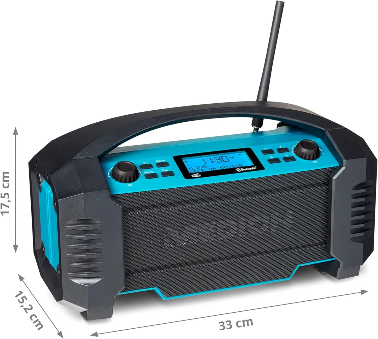 DAB+ Baustellenradio mit Bluetooth und Akku, Horizontal | 15 Watt (RMS)