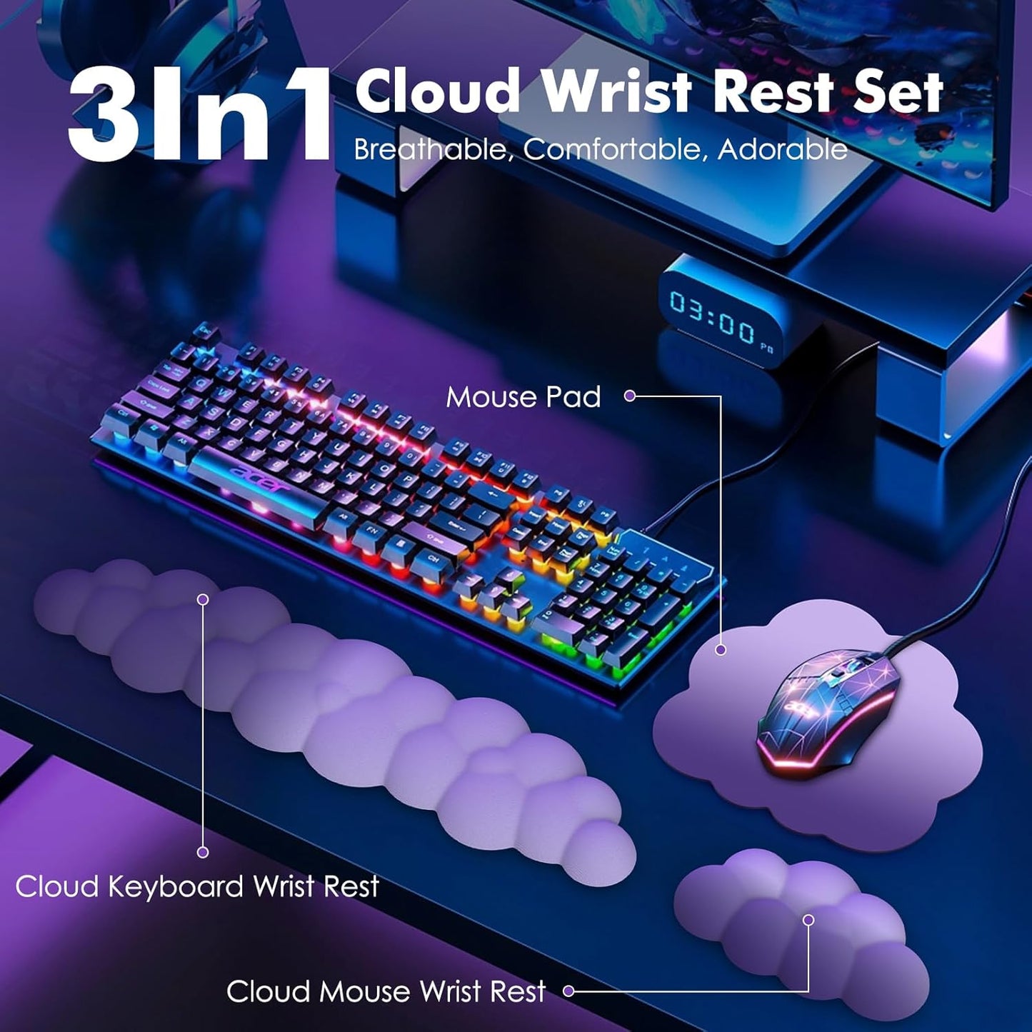 Ergonomisches Handgelenkauflage-Set für Tastatur und Maus, Lila