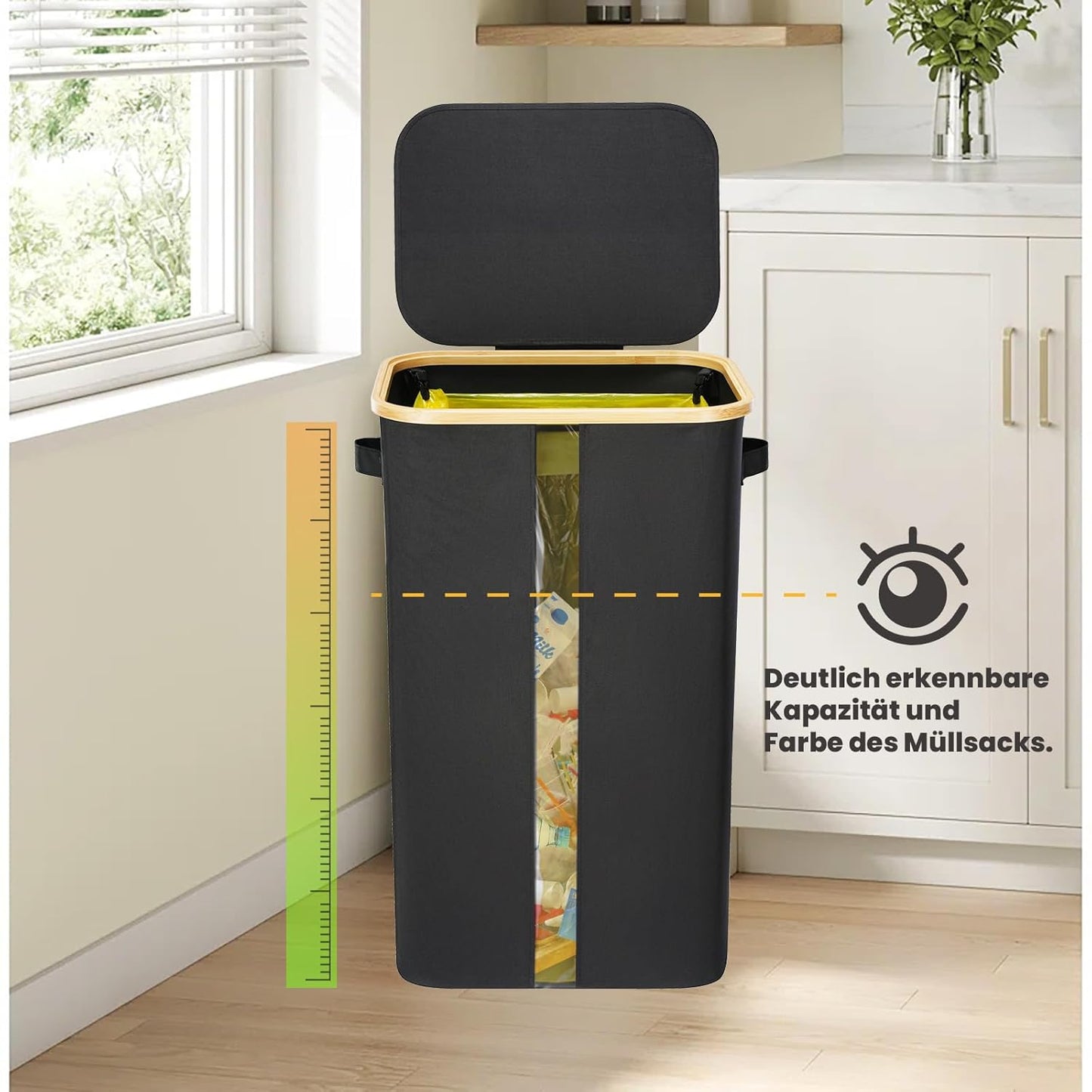 Müllsackständer mit Deckel, 100L Schwarz