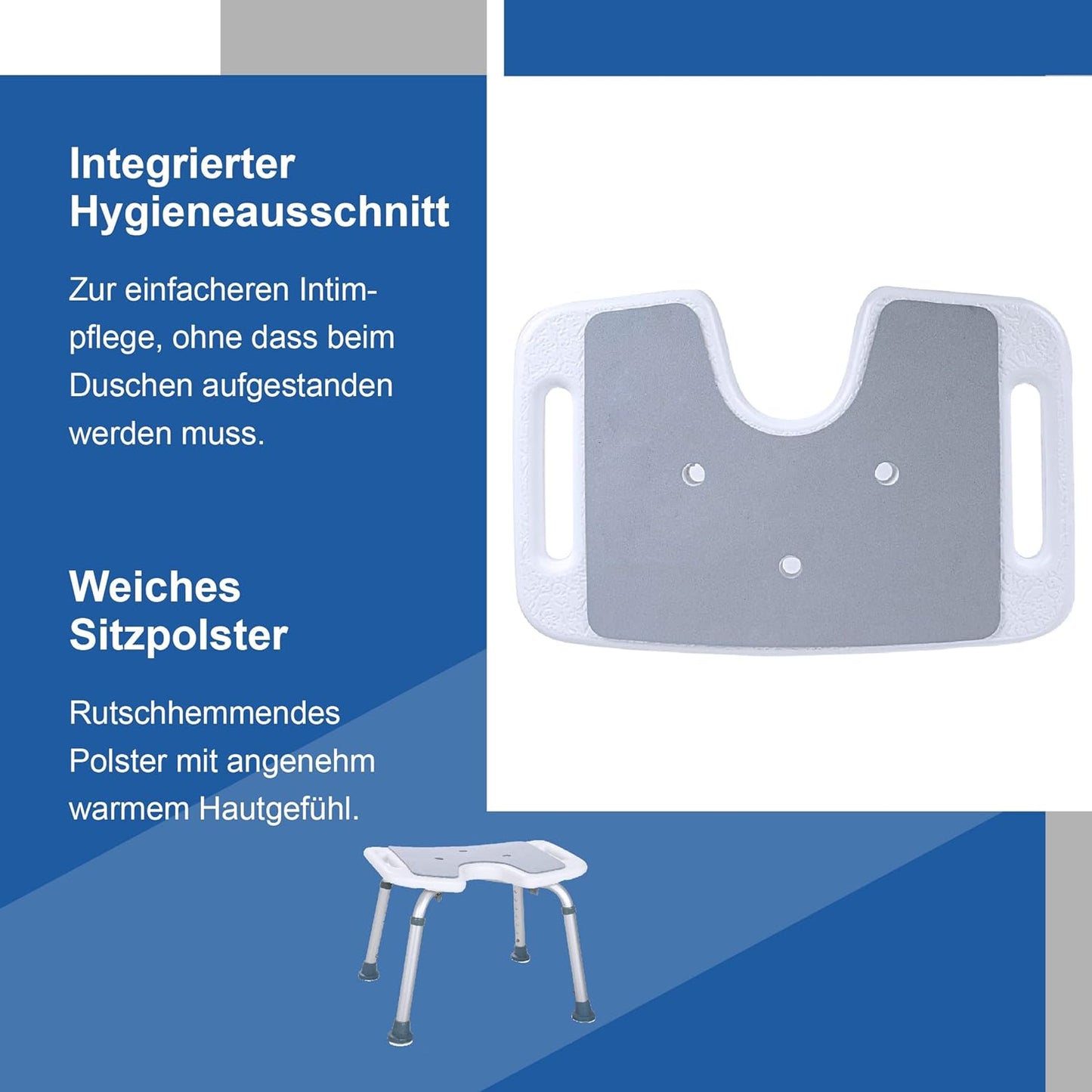 Komfort-Duschsitz mit Hygieneausschnitt, Hygiene Komfort