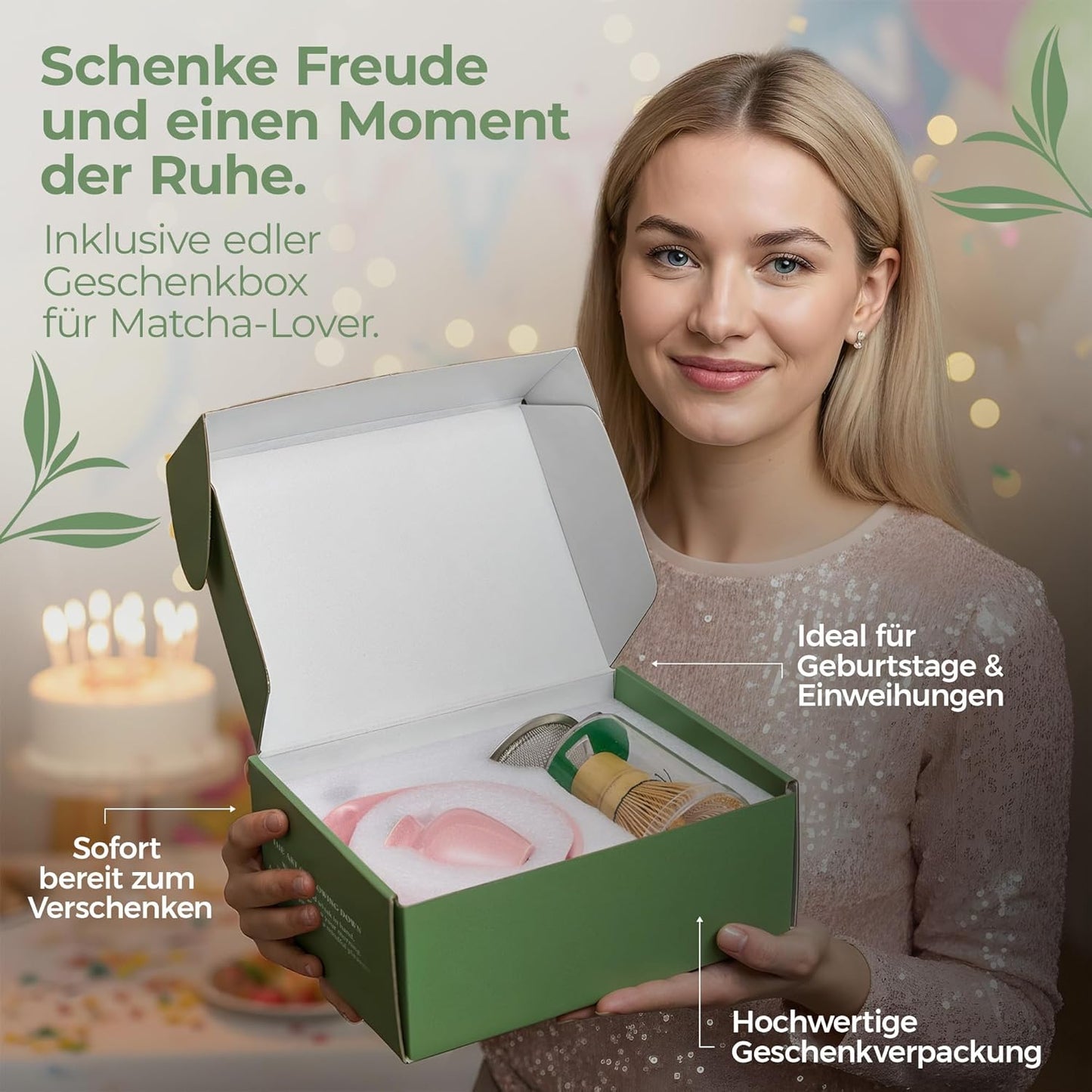 Matcha Tee-Set mit Besen und Schale, 5-teilig, Rosa