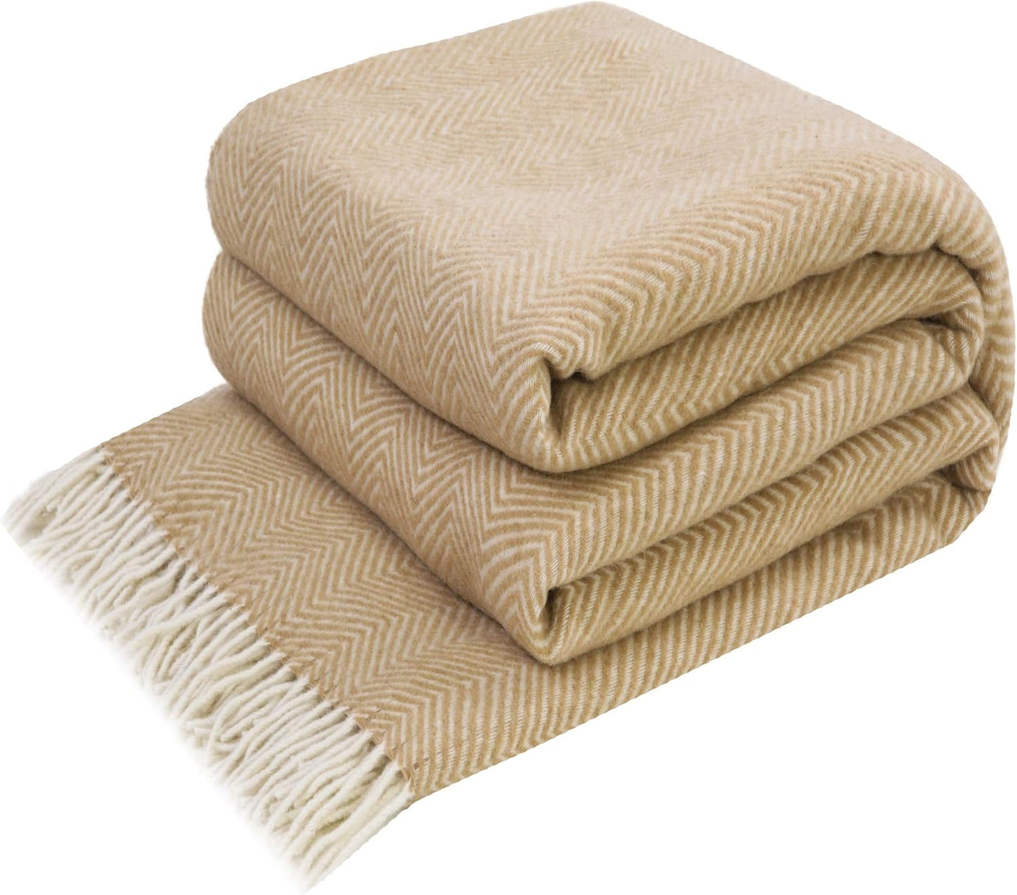 Kuscheldecke (140x200 cm), Beige mit Weiss Chevron