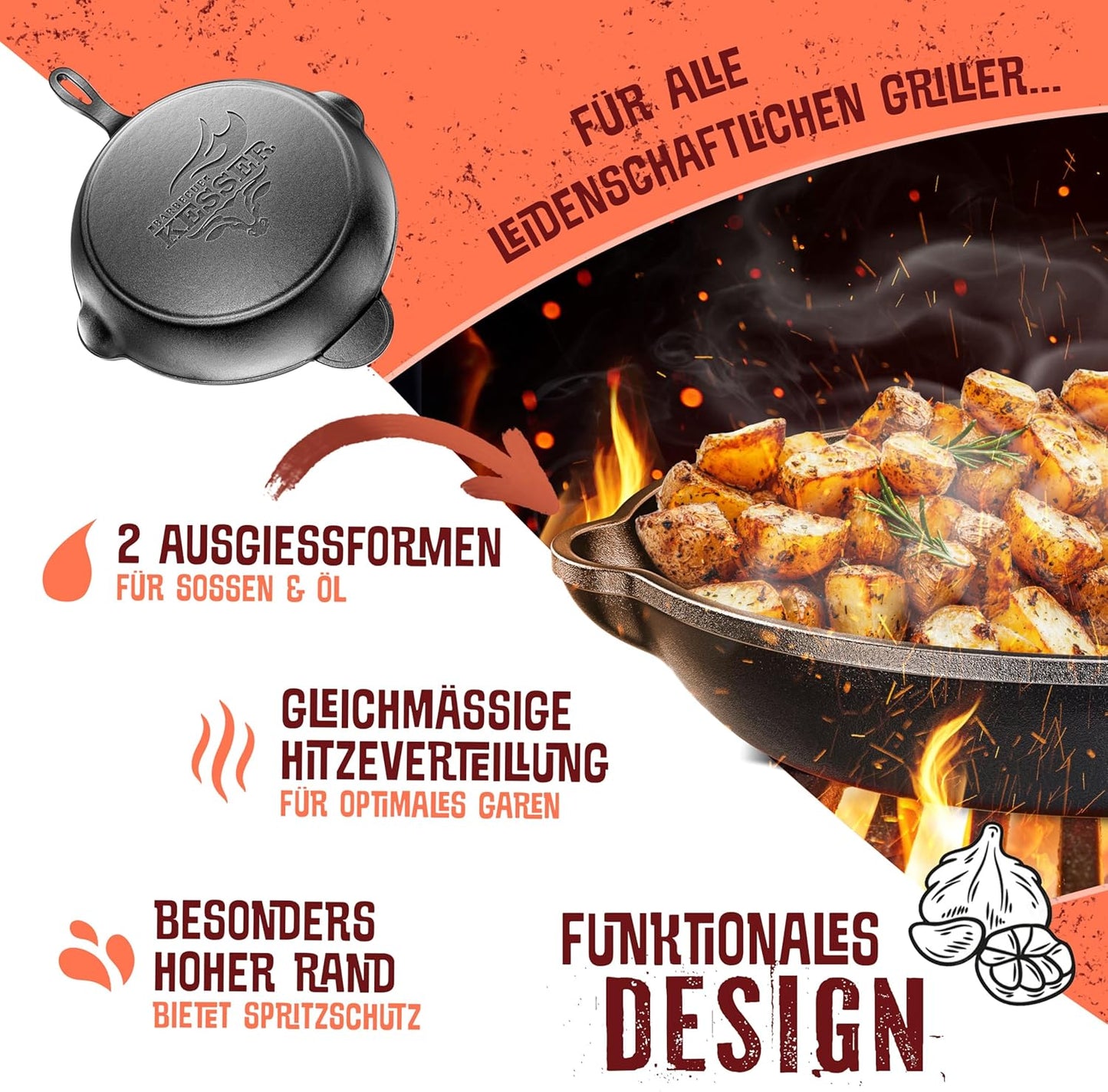 Gusseisenpfanne für Induktion & Grill (26 cm), 26 cm Rund