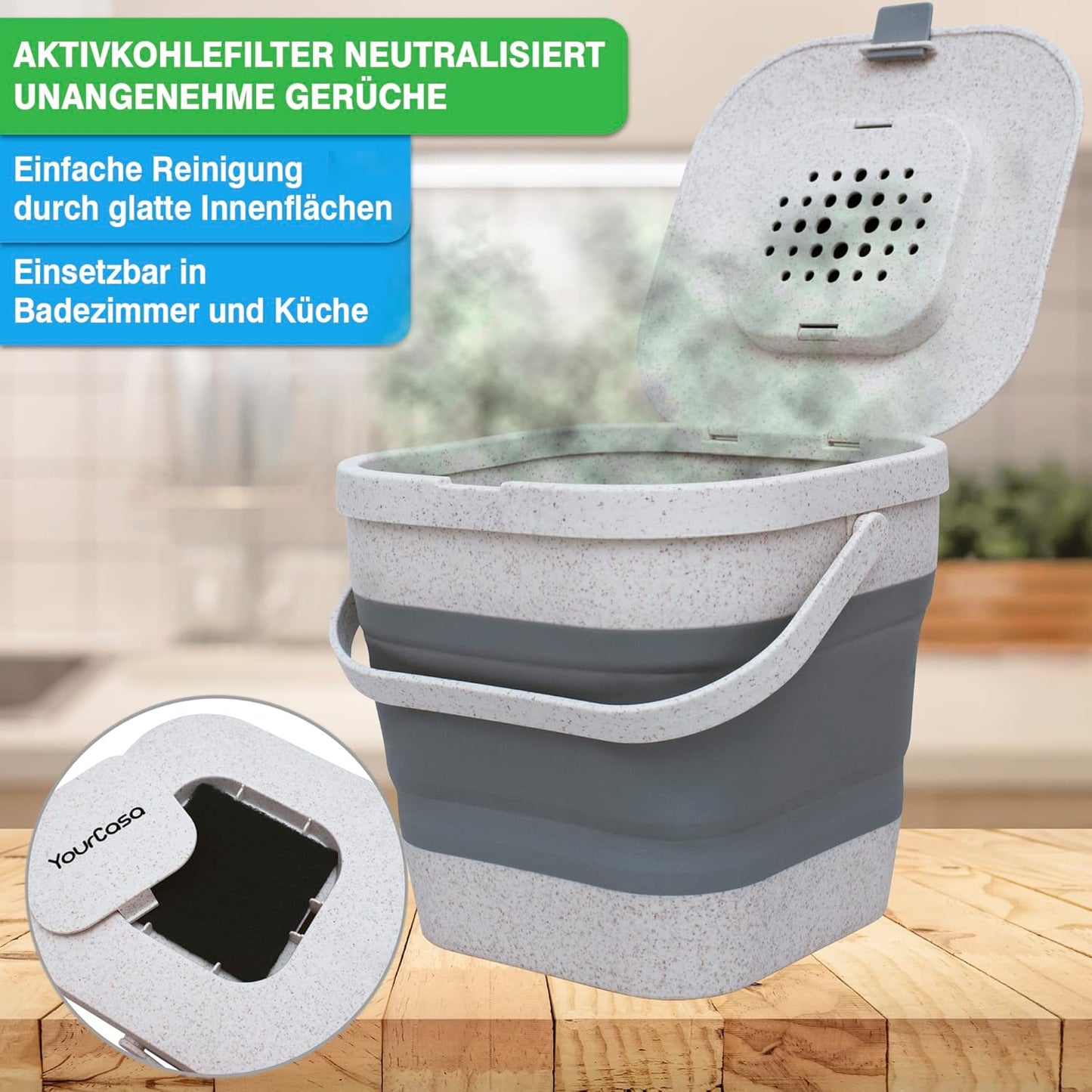 Faltbarer Biomülleimer, Grau-Weiss