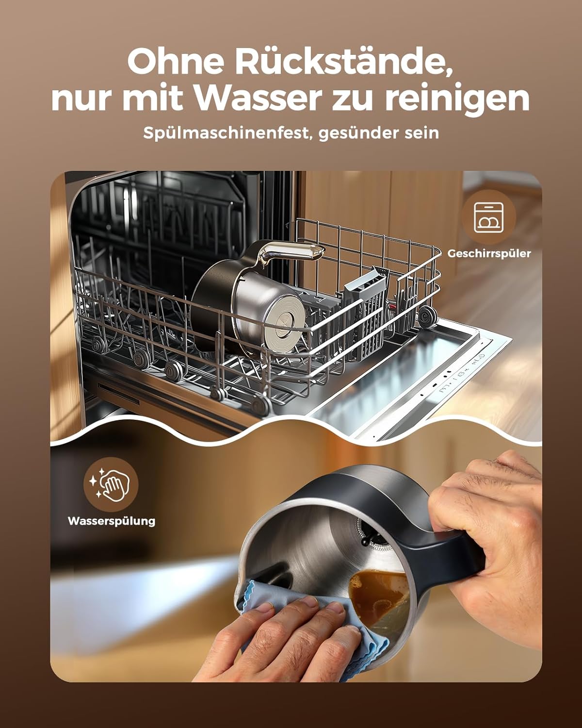 Elektrischer Milchaufschäumer, 400ml, Mattschwarz