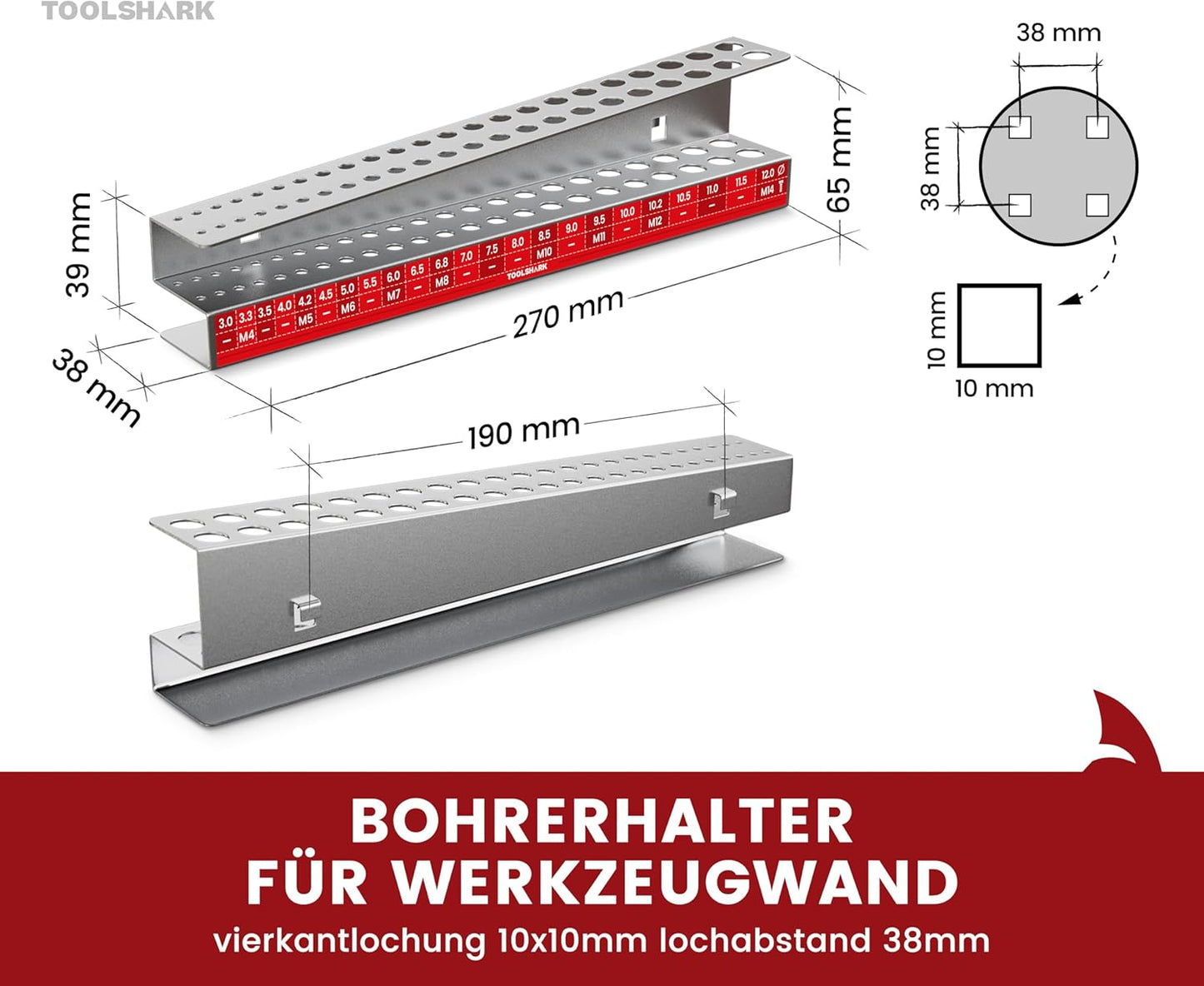Bohrerhalter für Lochwand 46 Bohrer, Lochwand Quadratlochung