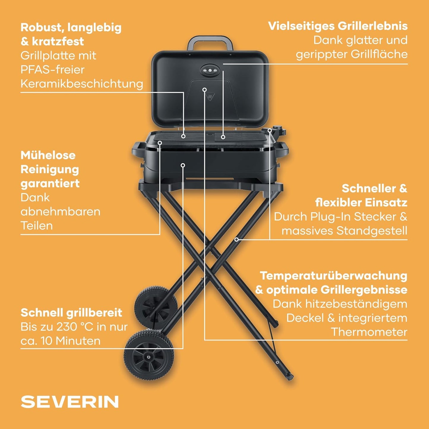 Stand- und Tischgrill PG 8598, Standgrill mit Abdeckung