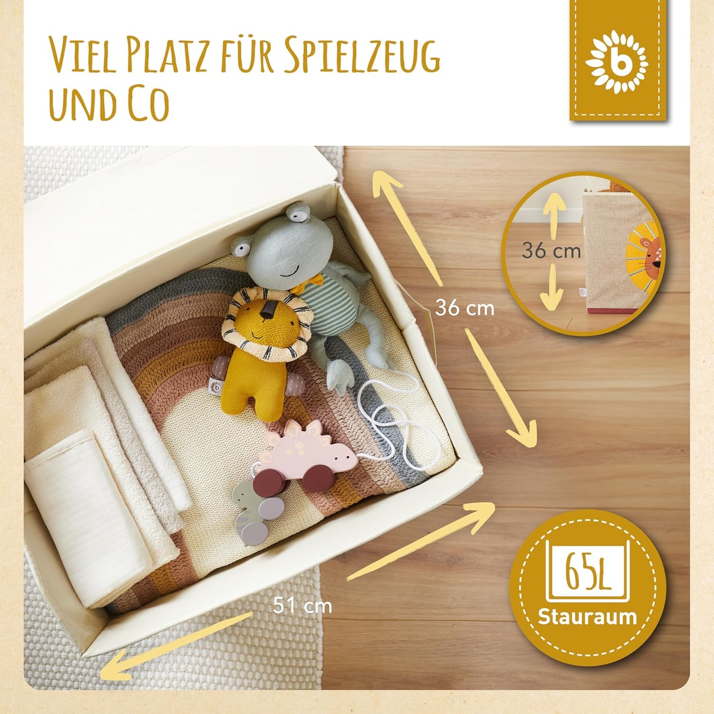 Spielzeugkiste mit Löwenmotiv und Deckel, Löwe