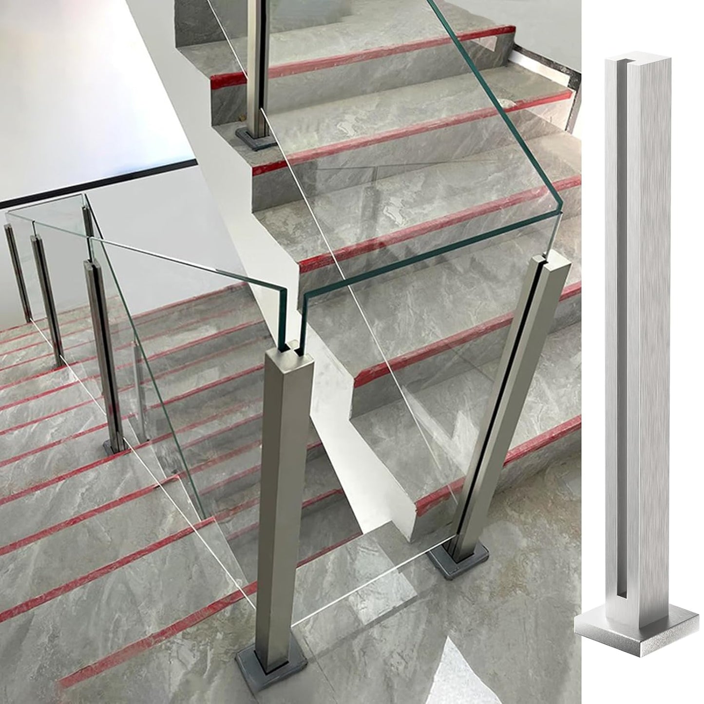 Glasgeländerpfosten mit Montageklemme, 80cm Silver-end Post