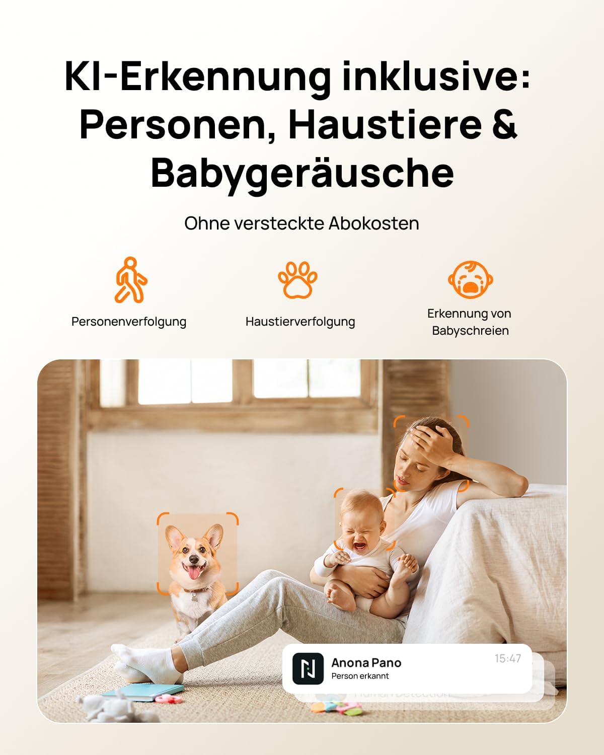 4K UHD Indoor-Überwachungskamera-Set HM1010, 4er-Pack, 4K 360° PT AI Cam - 4 Pack