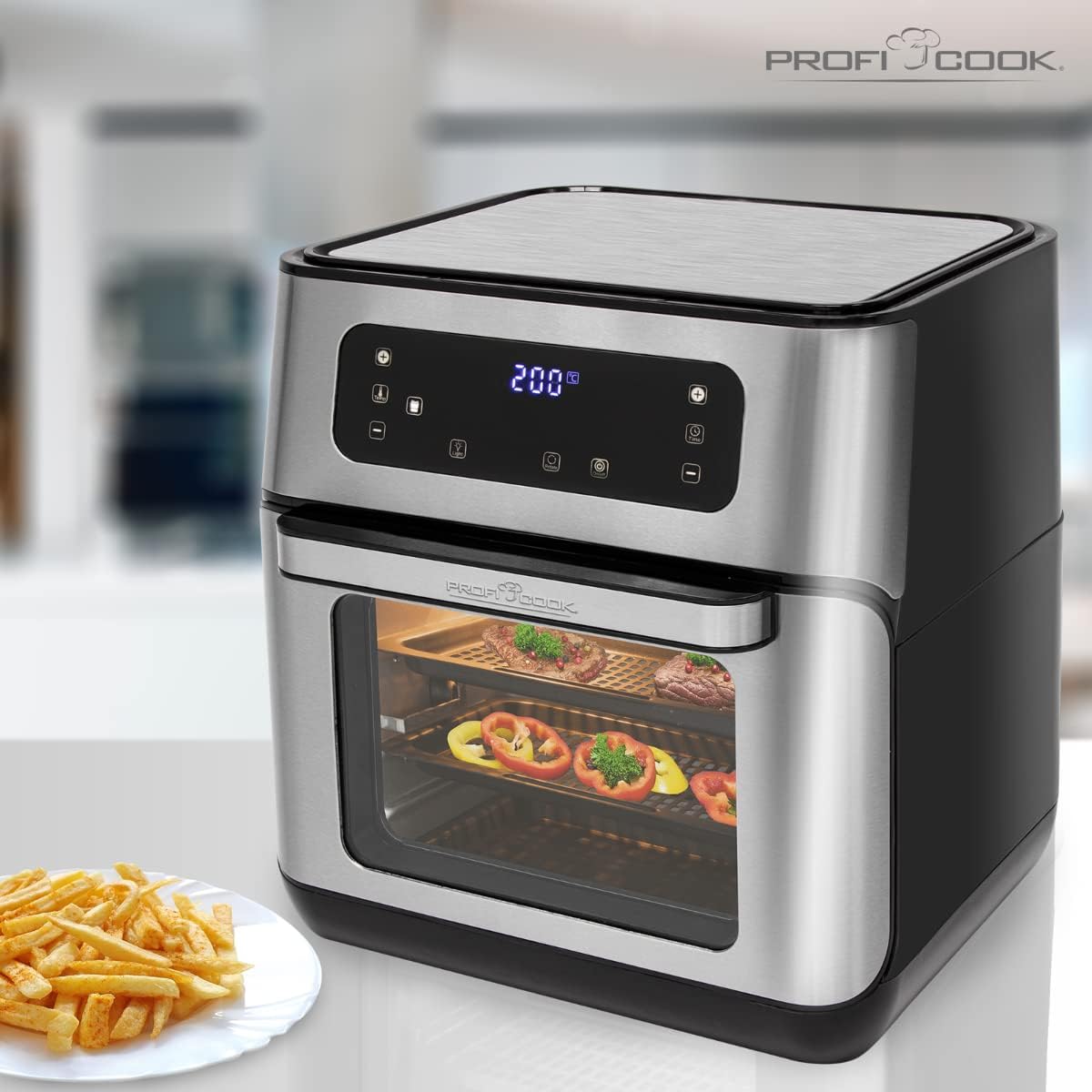 Heissluft-Fritteuse mit 9 Programmen, 11 Liter, Edelstahl-schwarz 11 Liter