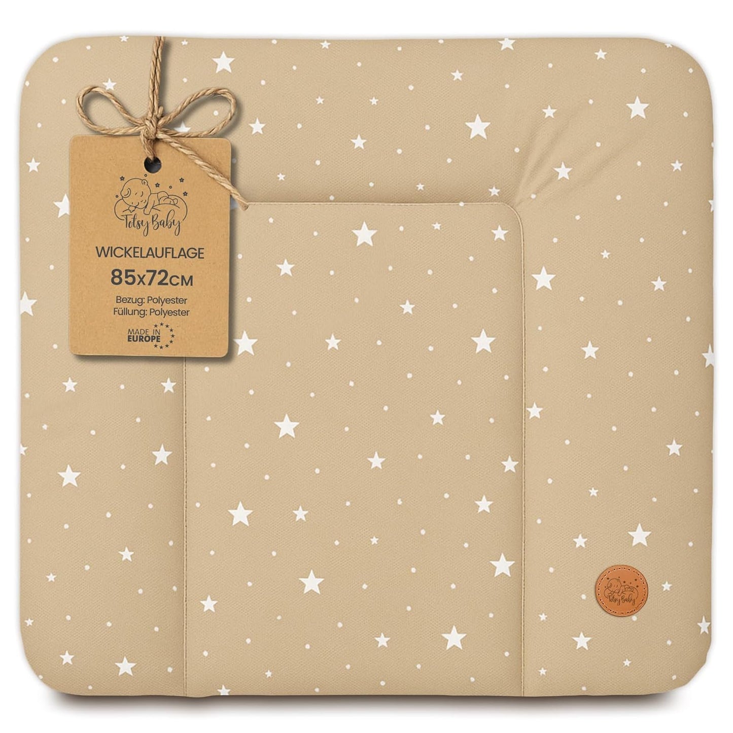 Wickelunterlage Wasserdicht (85x72 cm), Beige mit Weiss Sternen 1: 85 x 72 cm