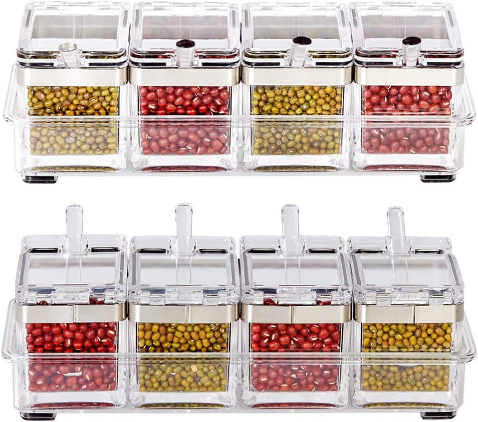 4-teiliges Gewürzkasten-Set mit Abdeckung und Löffel, 304 Stahlkante Ein Set