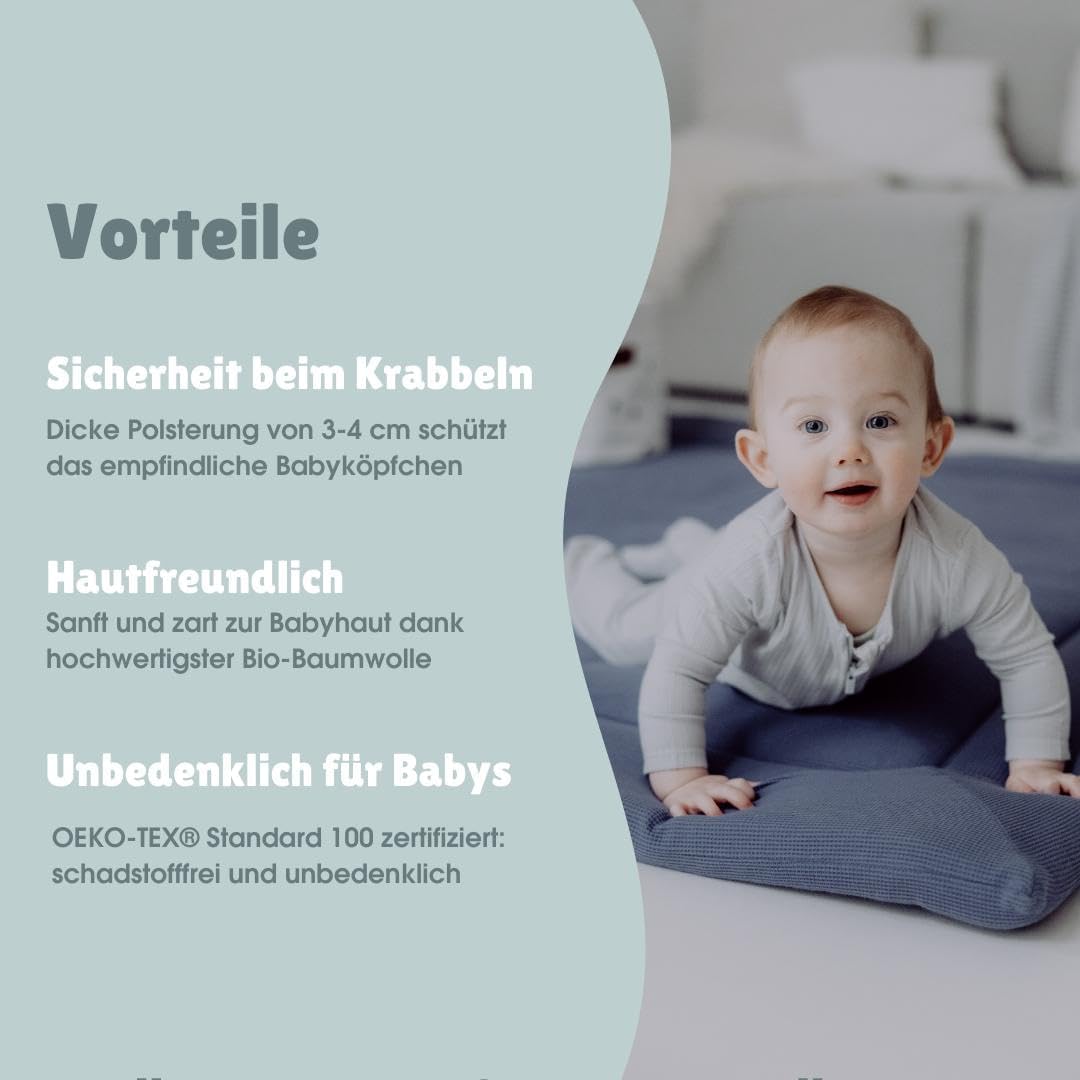 Gepolsterte Krabbeldecke aus Bio-Baumwolle, Essential Blau 120x120