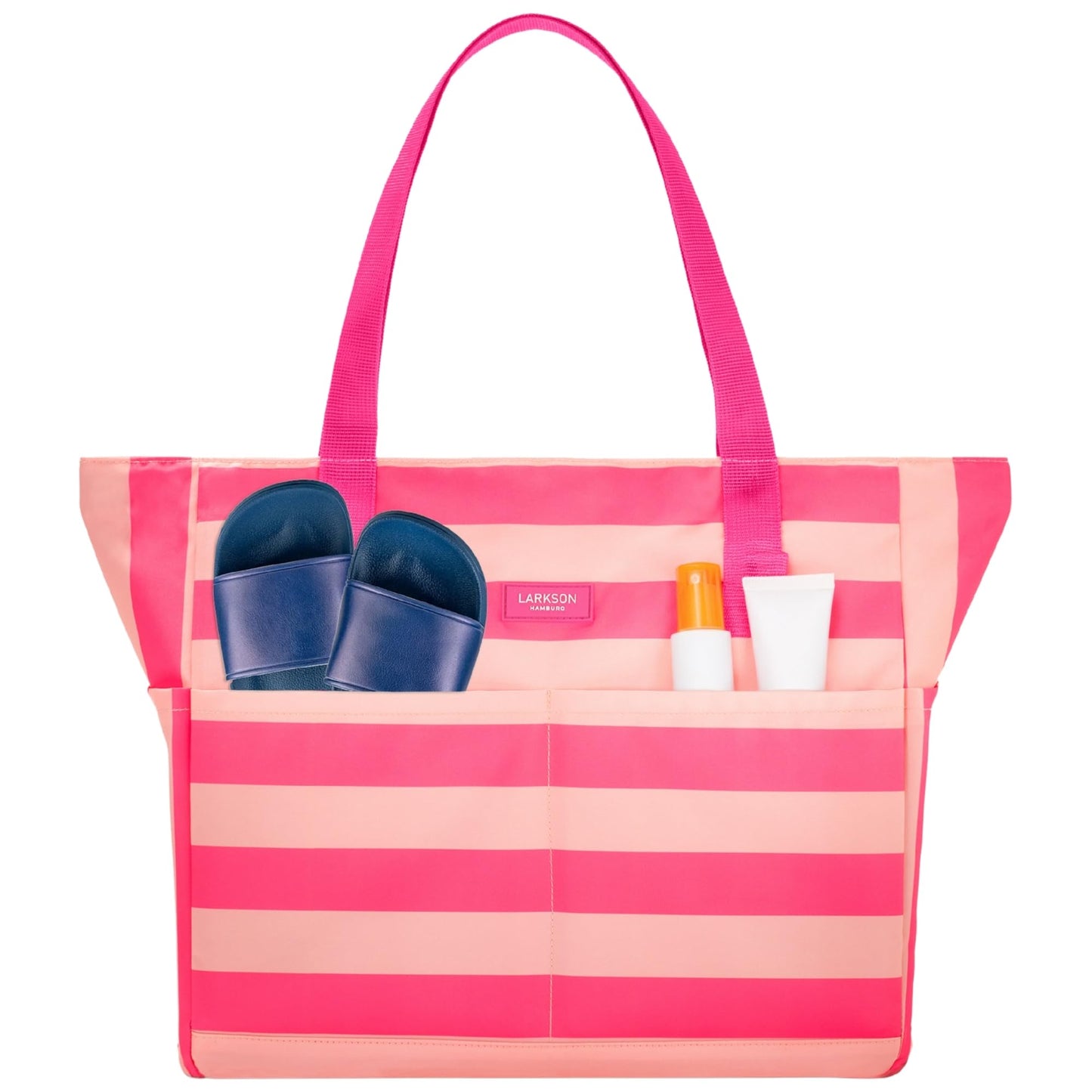 Strandtasche Linn XXL mit Reissverschluss, Pink - Gestreift