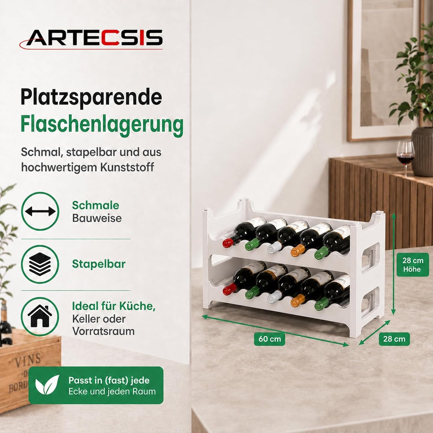 Weinregal für 12 Flaschen, Weiss 12 Flaschen