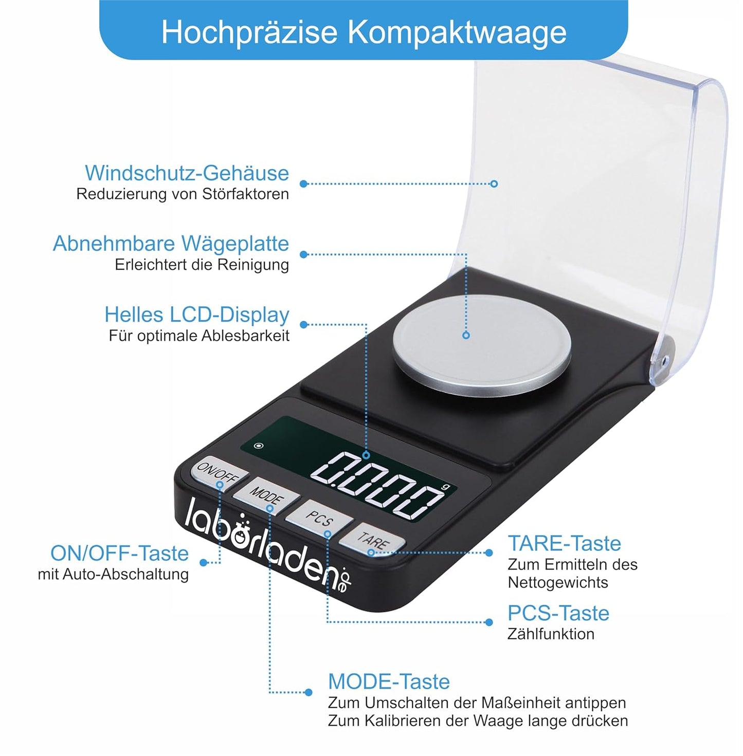 Labor-Feinwaage 0,001 g Genauigkeit, 100 g Kapazität