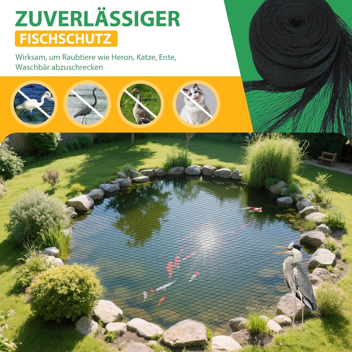 Teichnetz Vogelschutznetz 6 x 6 m, feinmaschig, 6 x 6m