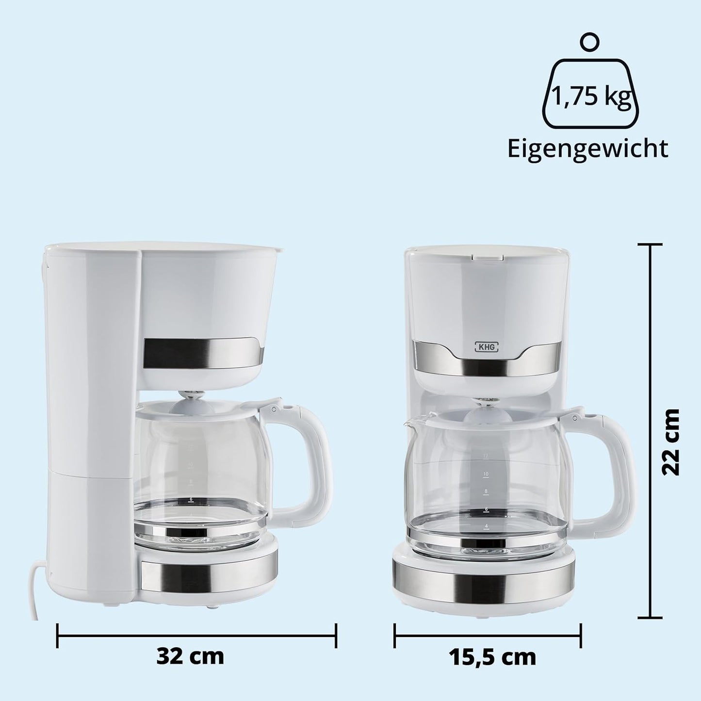 Kaffeemaschine mit Glaskanne 1,5L, Weiss/Edelstahl