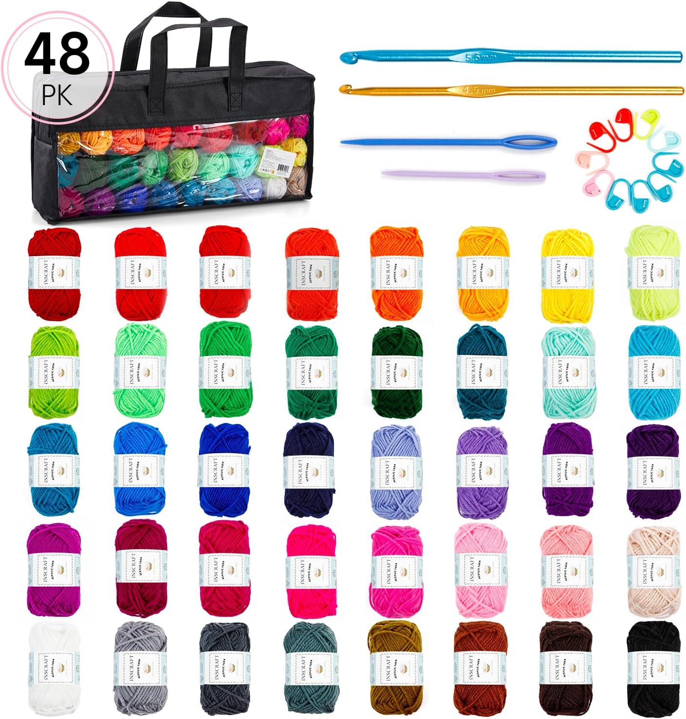 48-teiliges Häkelset mit Garn und Zubehör, 40 Yarn Kit