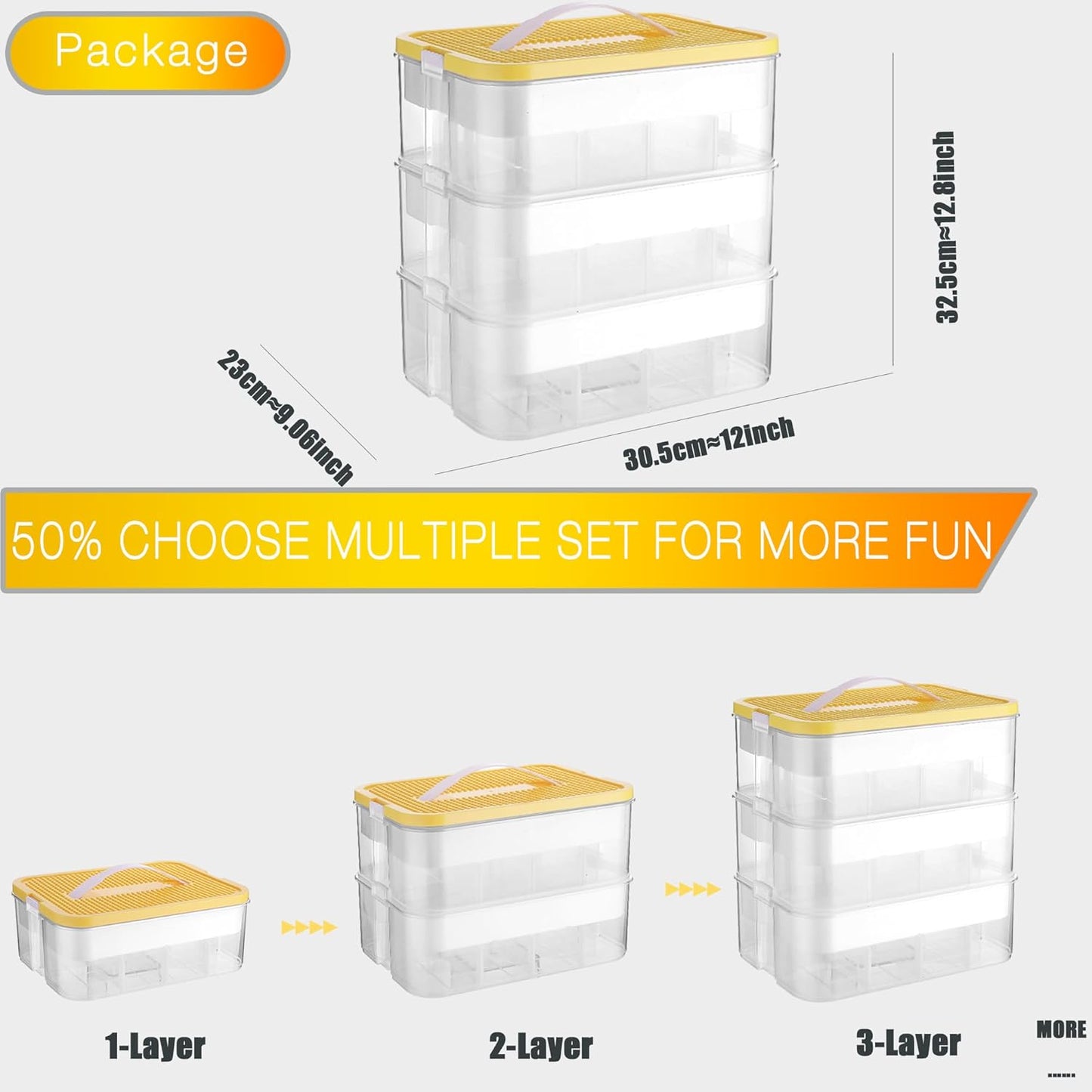 Stapelbare Aufbewahrungsbox für Lego und Spielzeug, Gelb