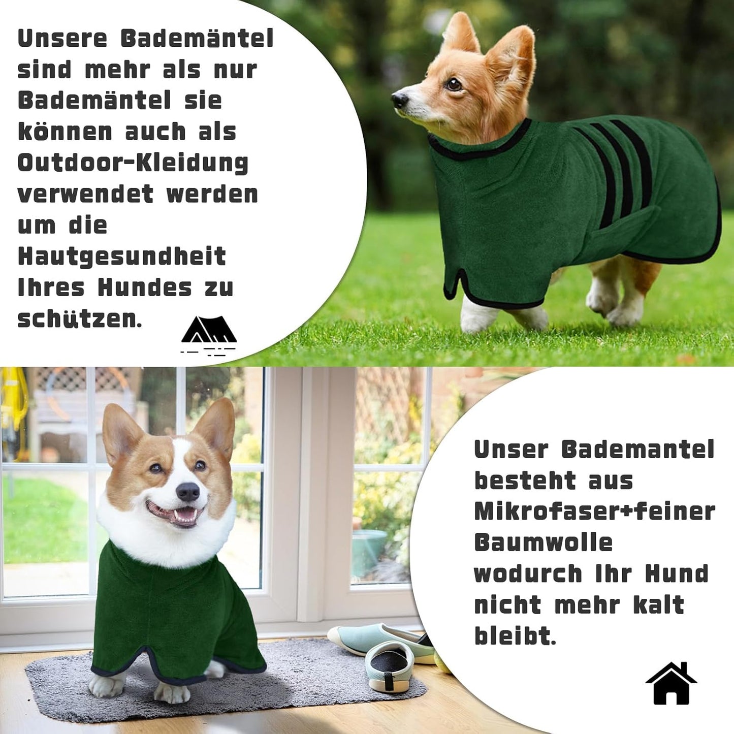 Hundebademantel mit Klettverschluss, Grün-XL