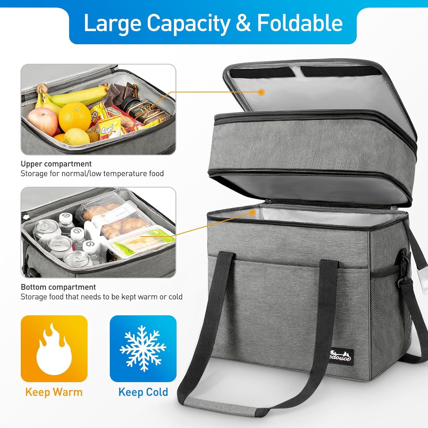 Erweiterbare Kühltasche, Grau 28L