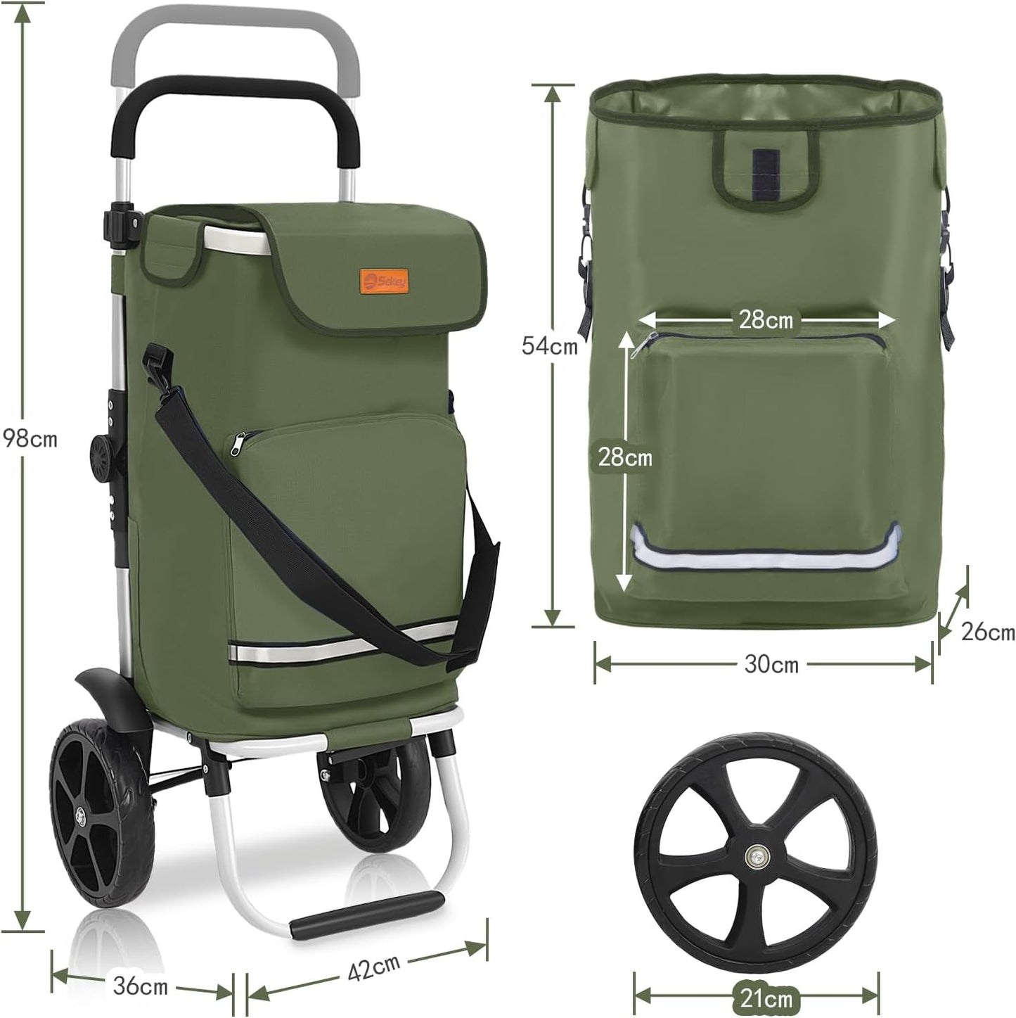 3in1 Einkaufstrolley, klappbar, mit Kühlfach, Olivgrün