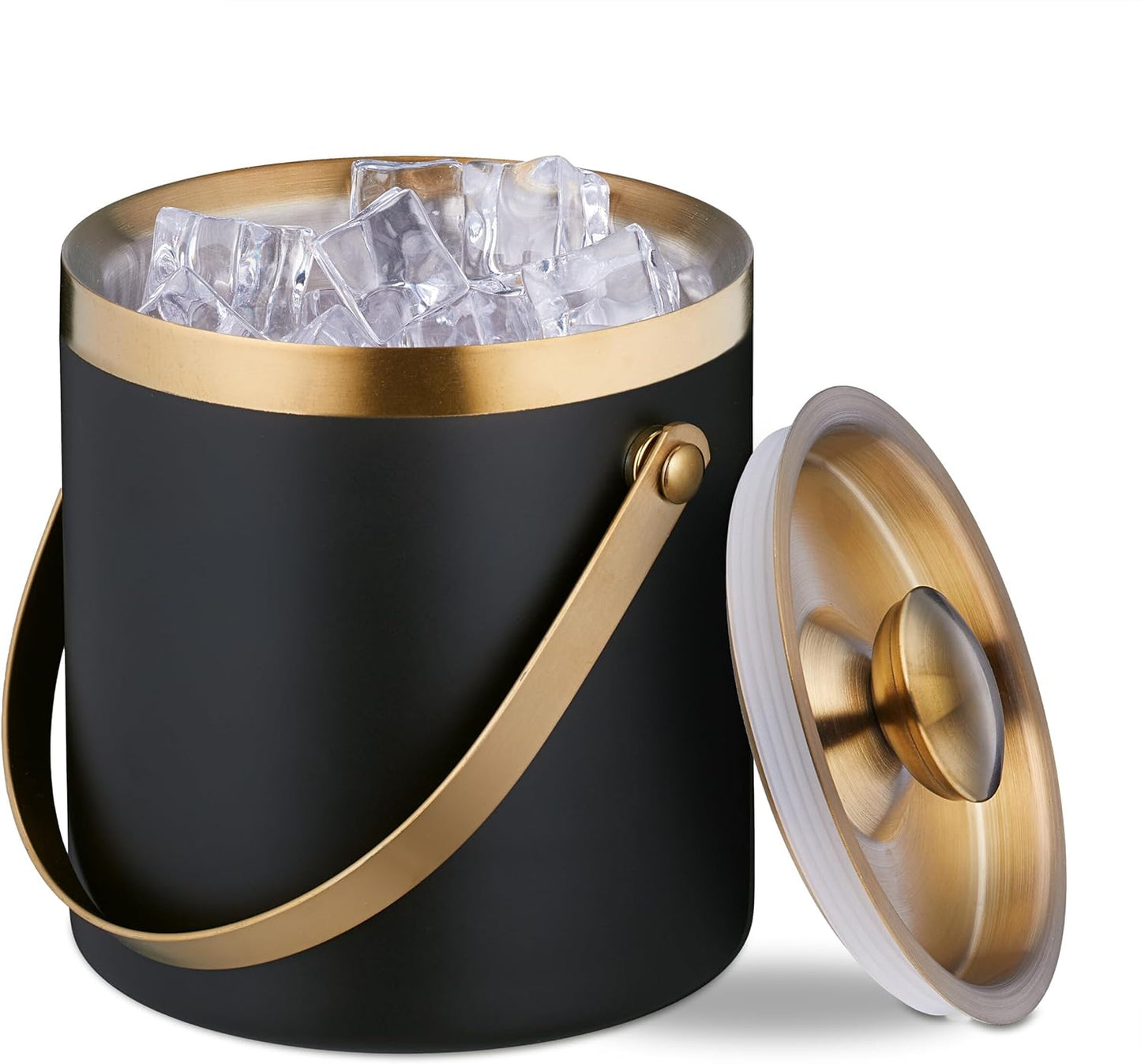 Eiswürfelbehälter mit Deckel, Schwarz/Gold