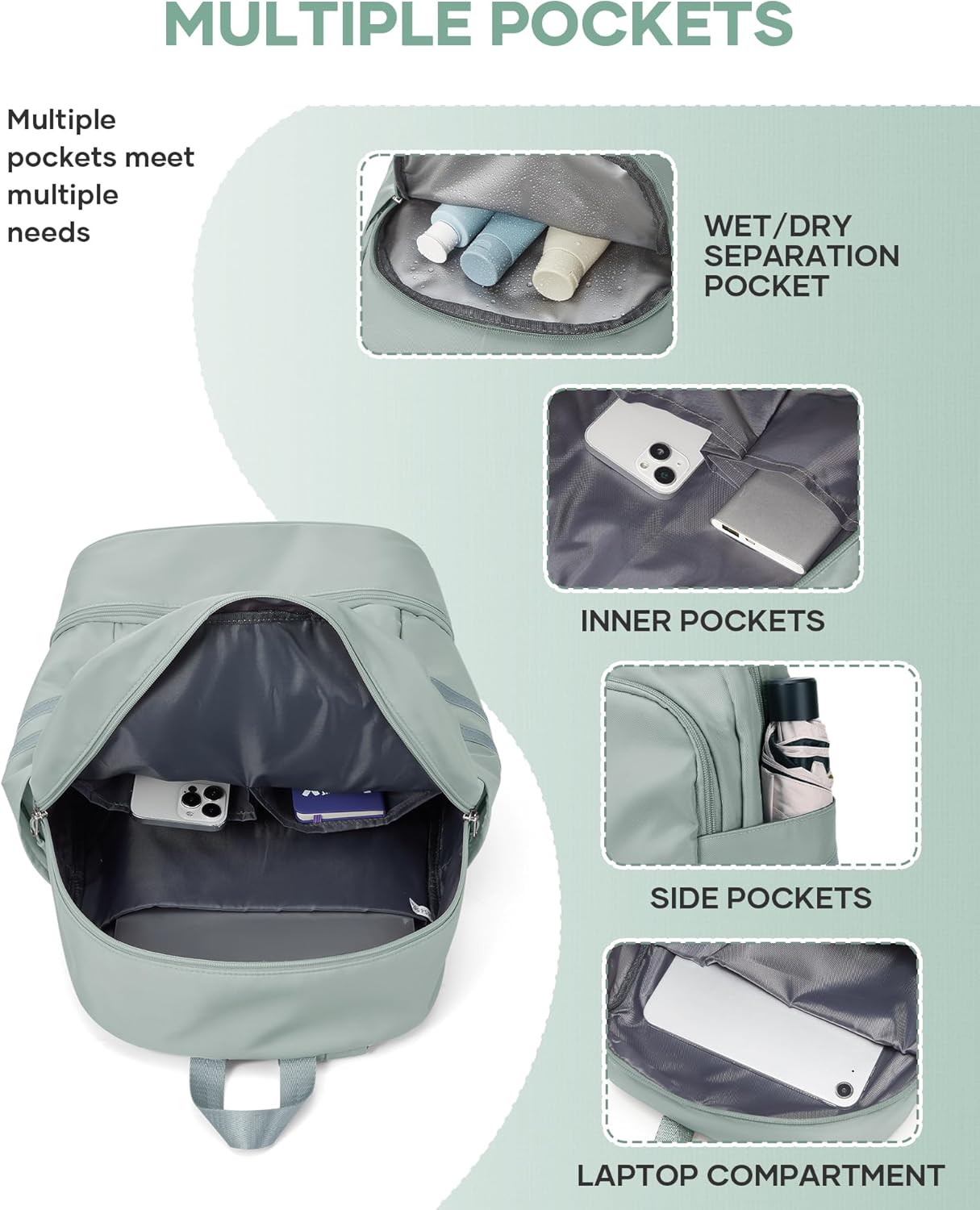 Sportrucksack B3 mit Schuhfach und Nasstasche, B3-grün Faltbarer Turnrucksack