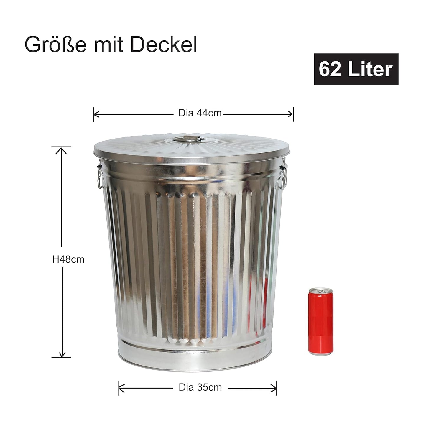 Metalleimer im Retrodesign mit Deckel (62L + 30 Müllbeutel), 1 Mülleimer 62L + 30 Müllbeutel