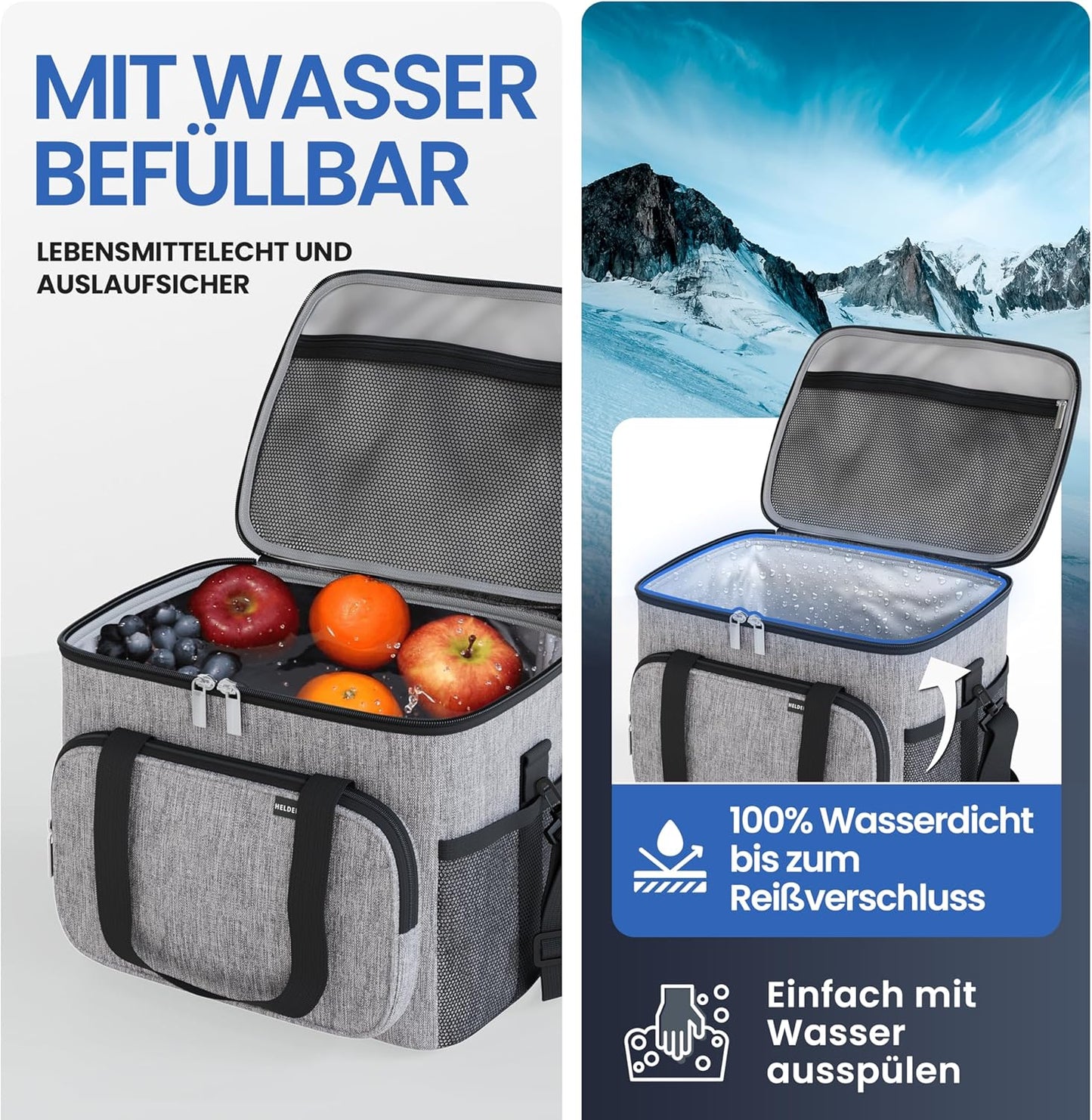 Faltbare isolierte Kühlbox, Hellgrau 20L