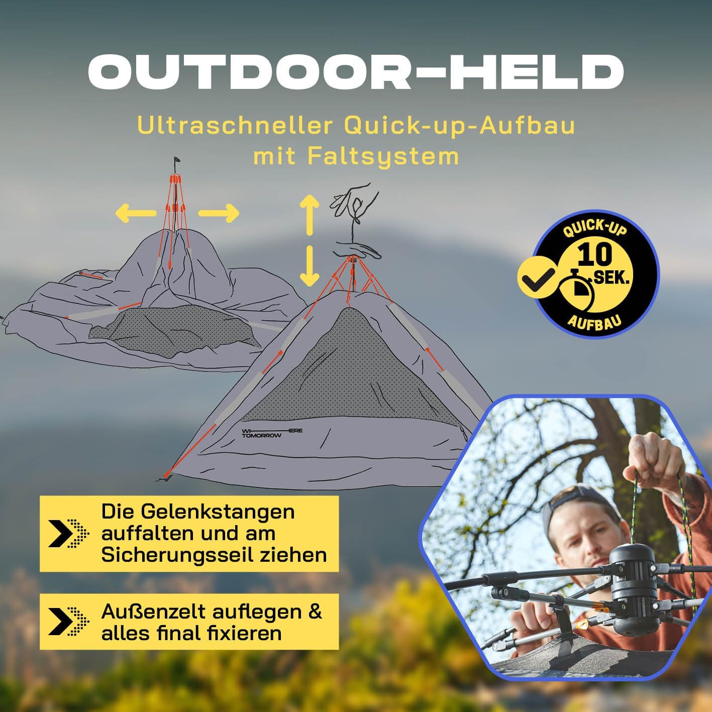 Pop-up-Wurfzelt, Grau Orange 2-3 Personen | 2 Eingang
