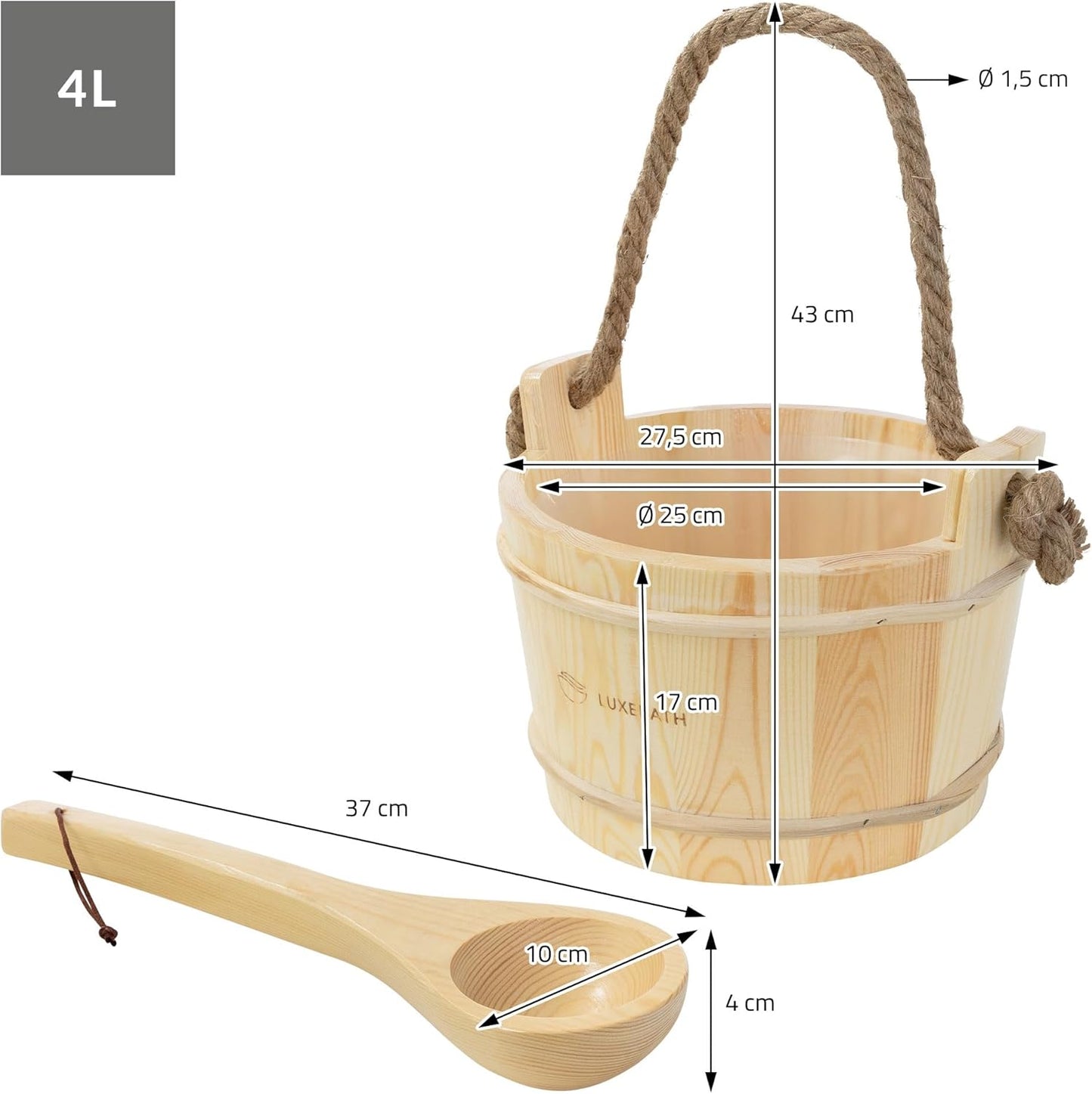 Saunazubehör-Set aus Kiefernholz