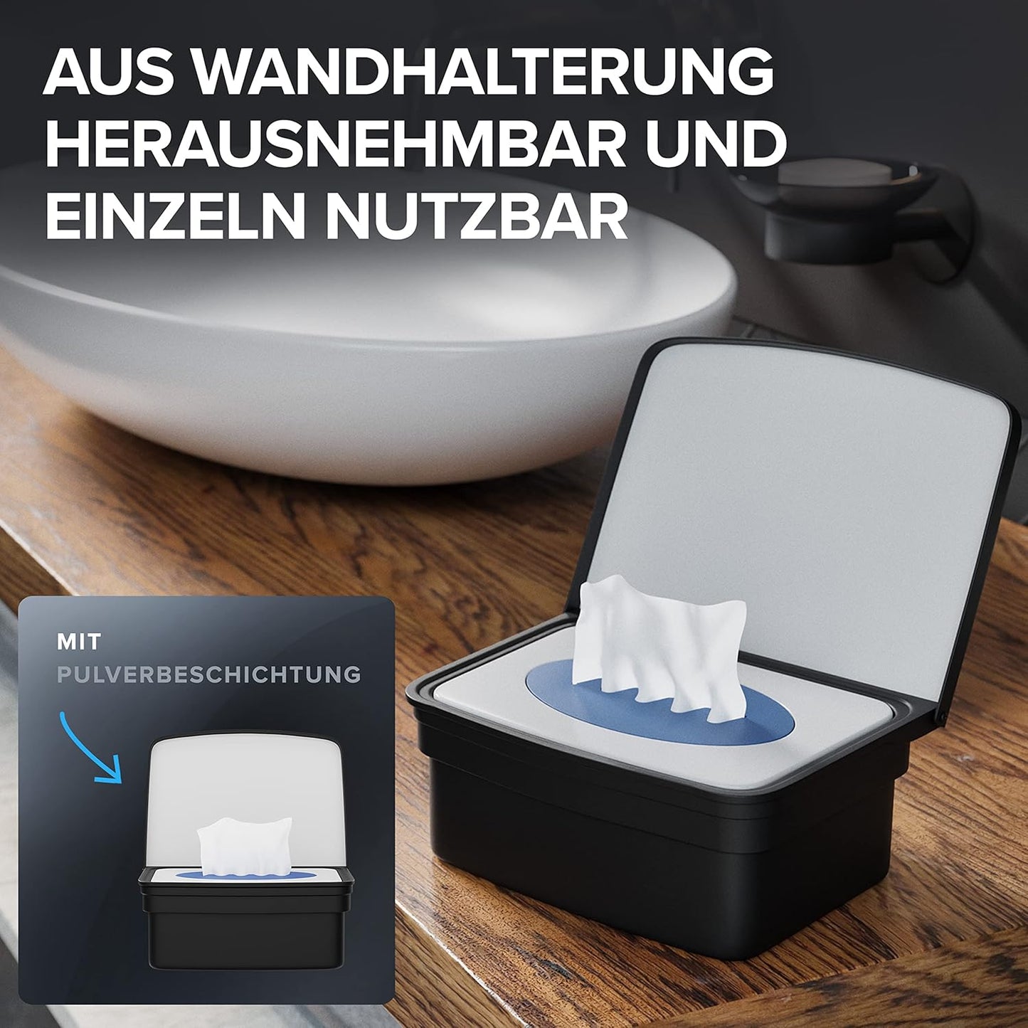 Feuchttücherbox mit Deckel, Schwarz Zum Bohren