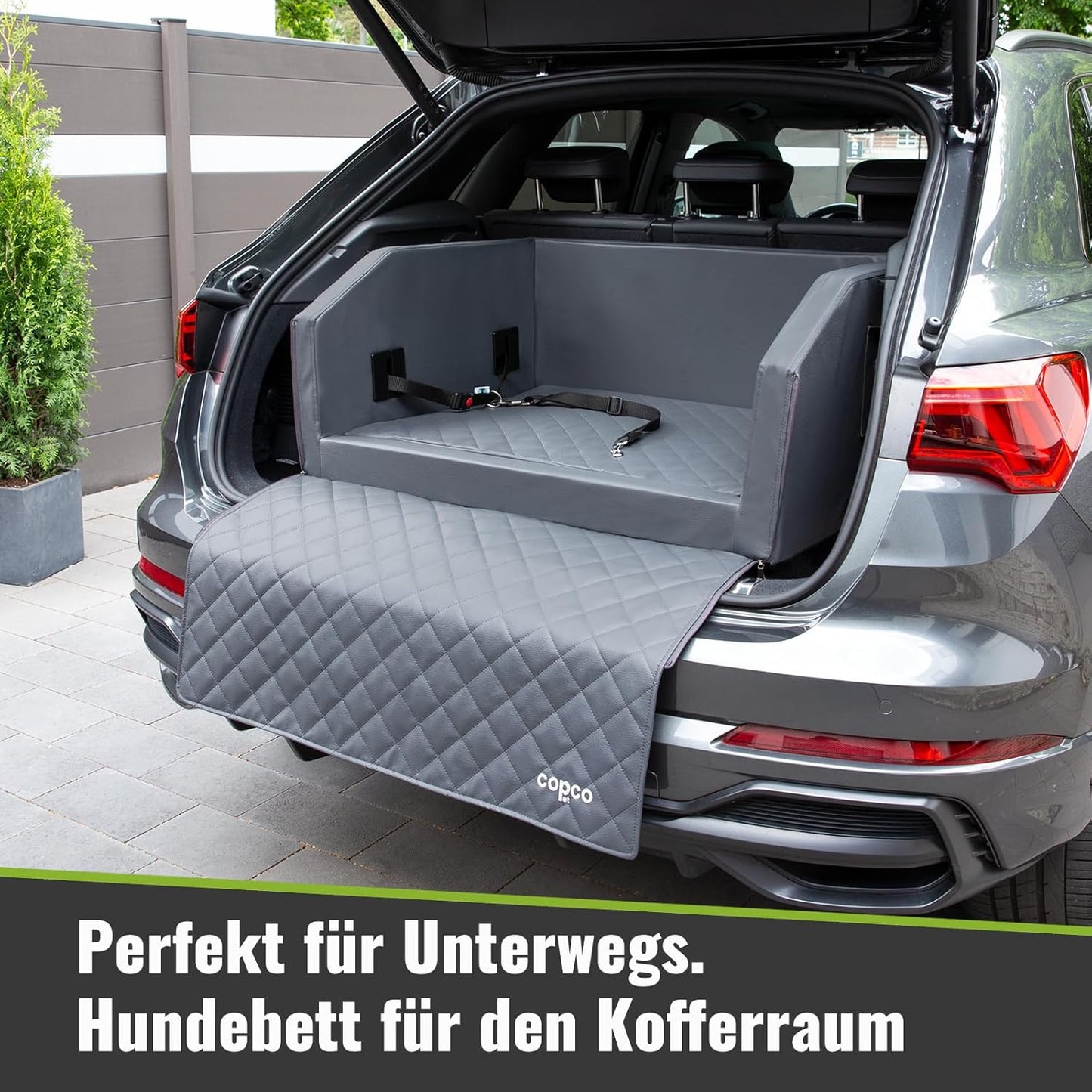 Hundebett für Kofferraum, Grau / ca. 80 x 55 cm mit Gurtsystem