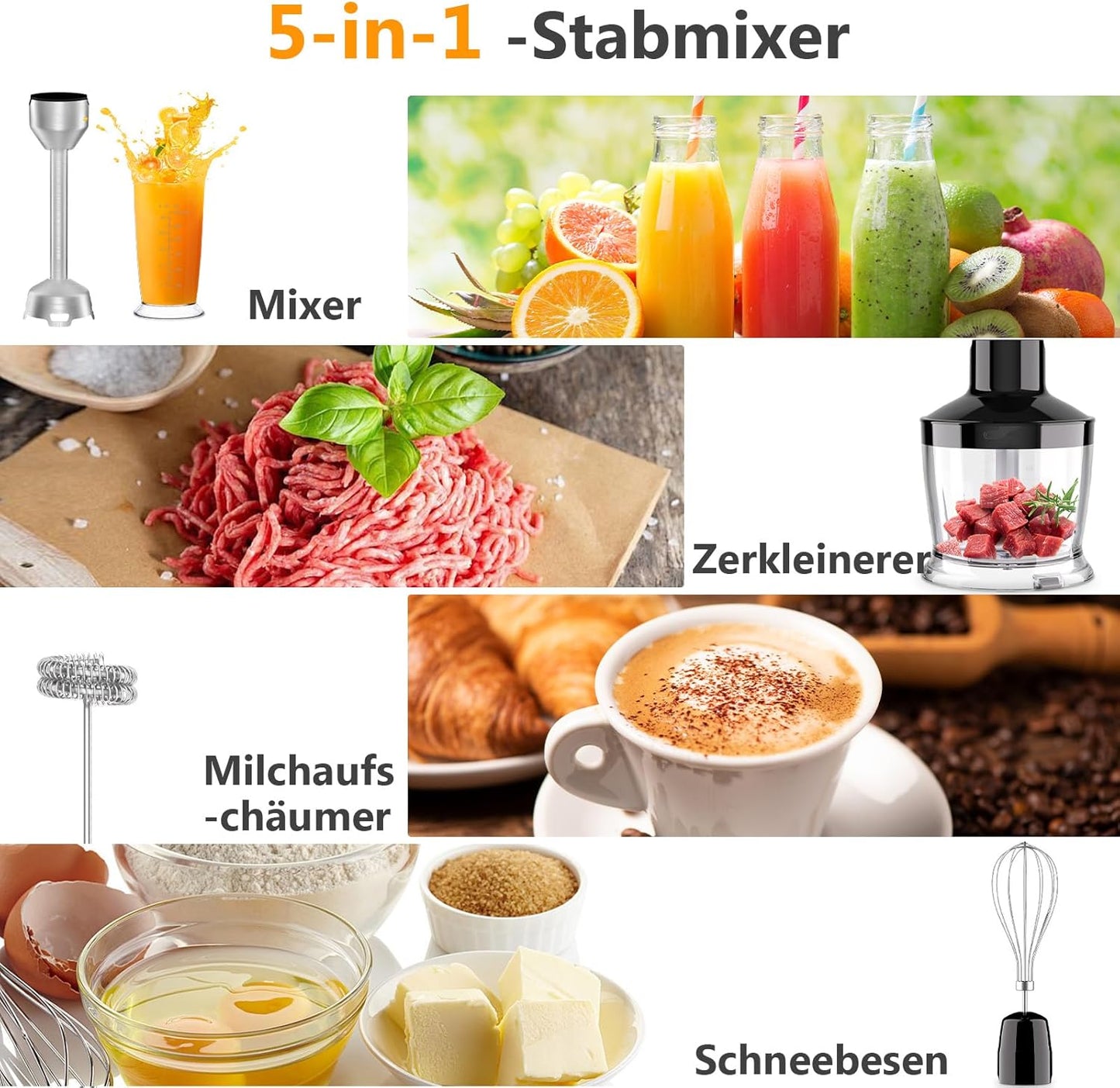 5-in-1 Stabmixer mit Zubehör