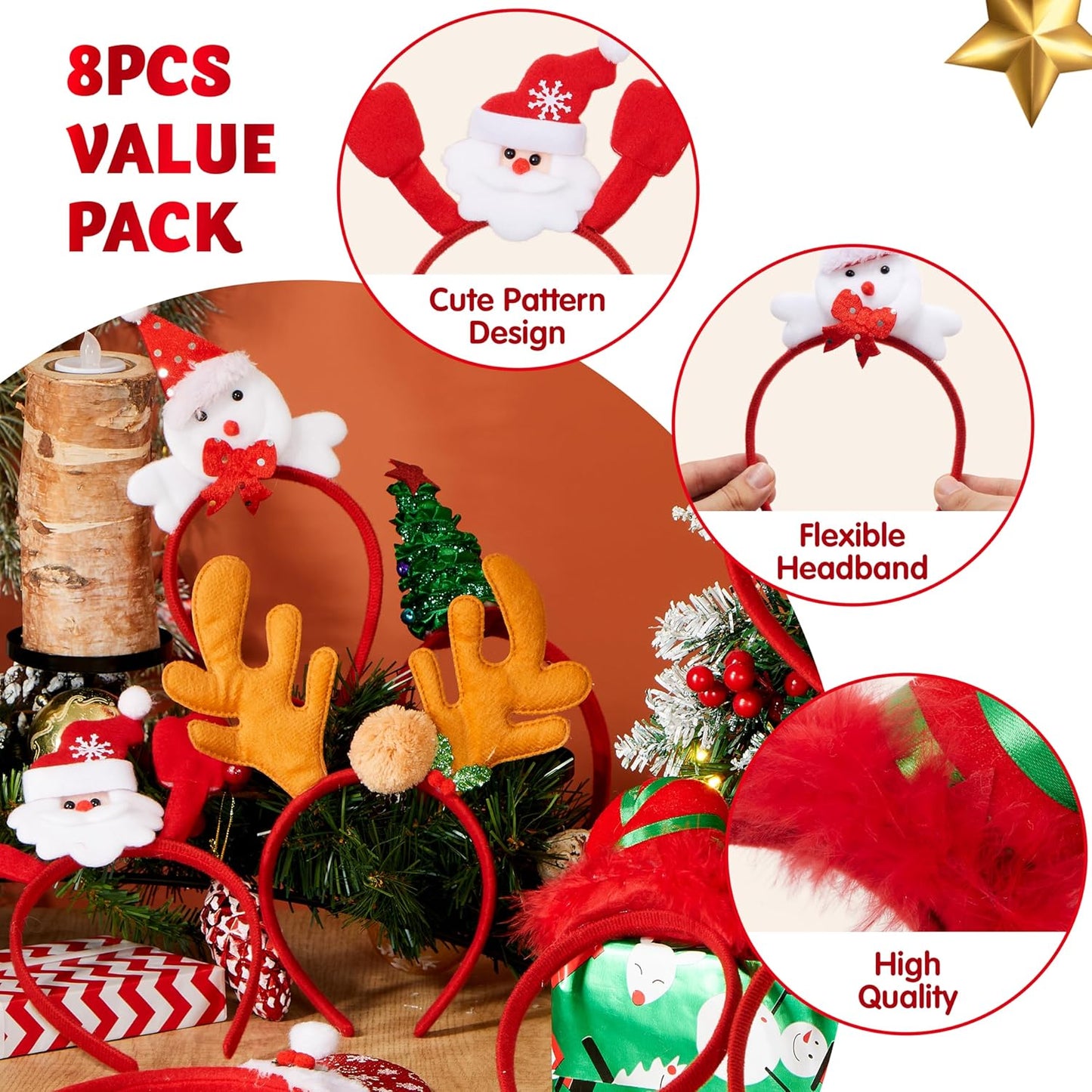 8 Stück Weihnachtshaarreife