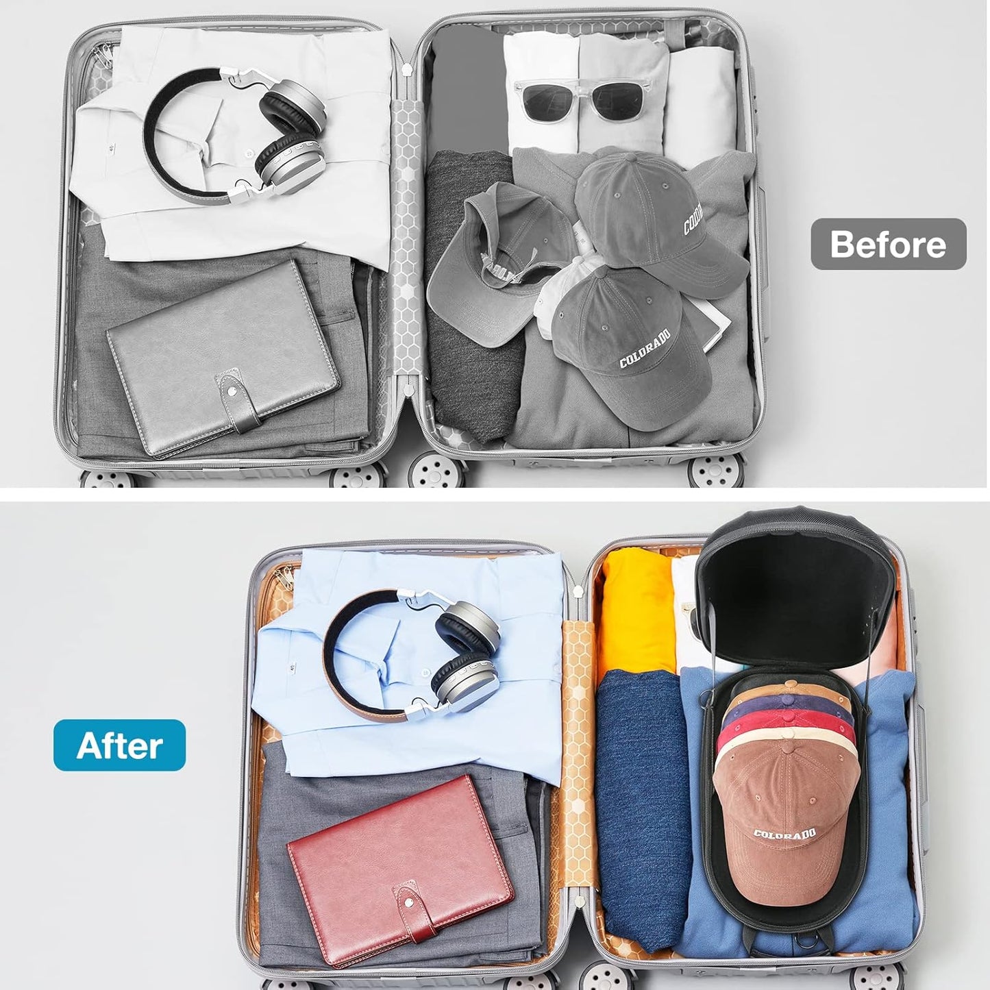 Baseball Cap Organizer für Reisen, L Schwarz