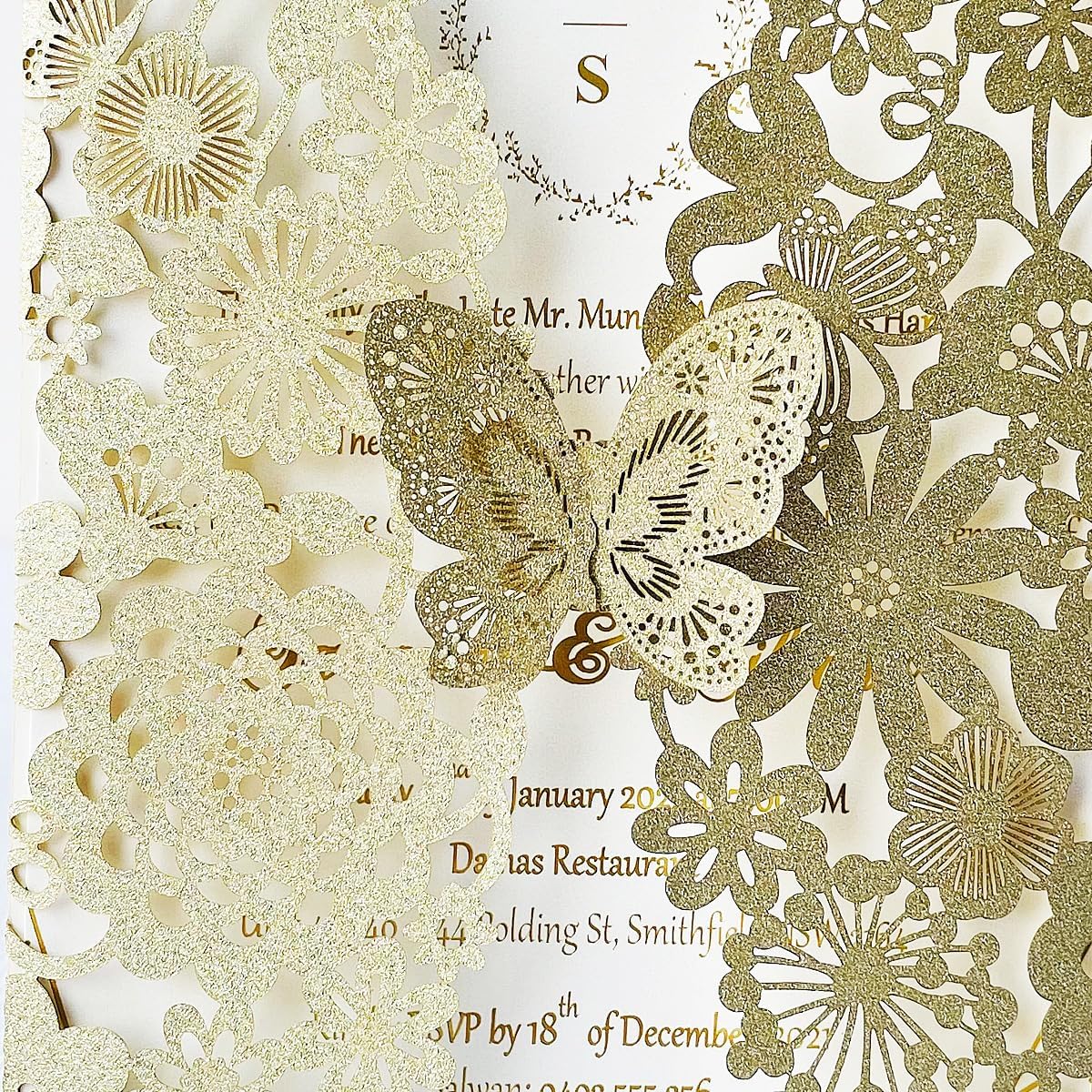 Blanko-Glitzer-Hochzeitseinladungen-Set (20 Stück), 20 Stück Leeres Papier Champagner Gold Glitzer