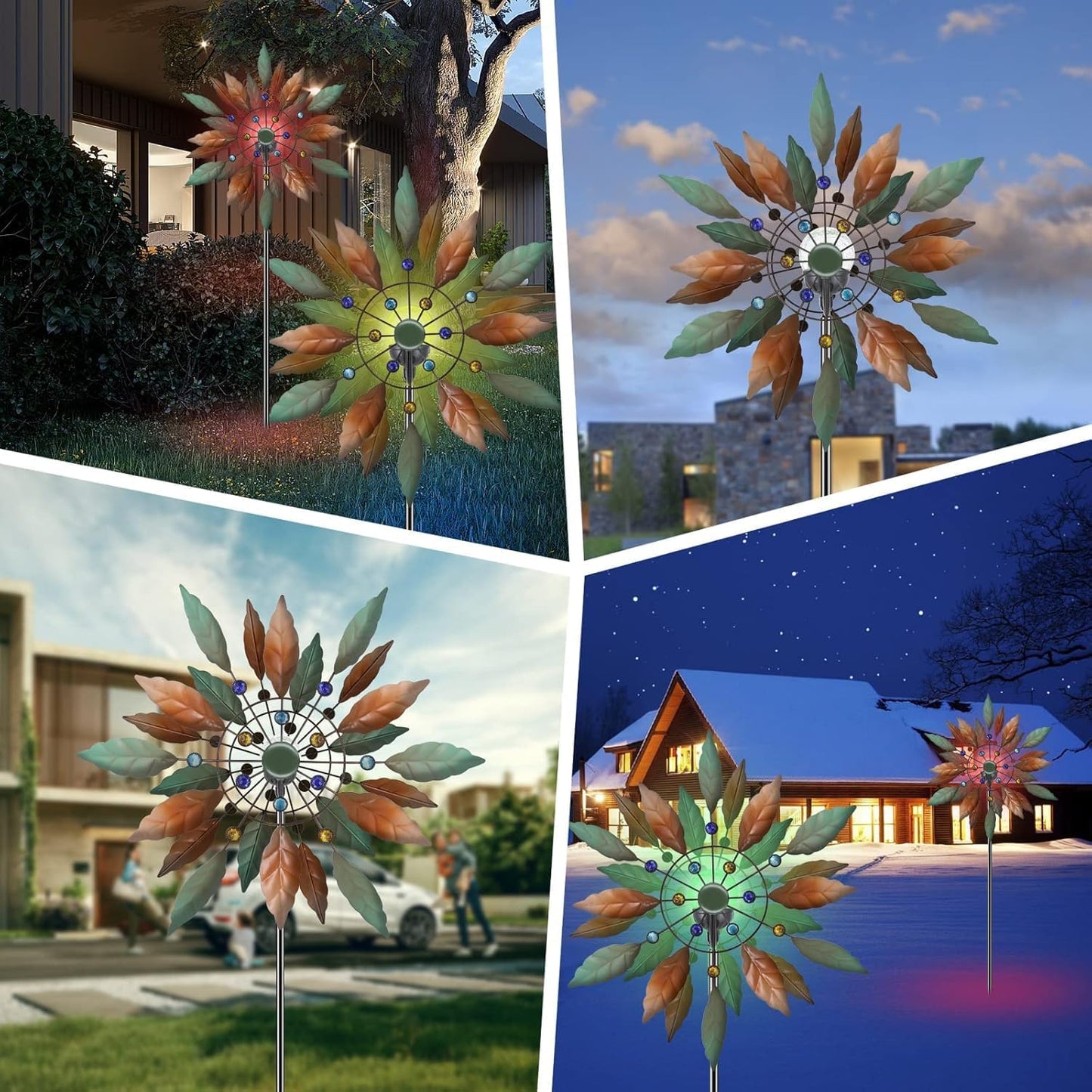 Solarbetriebener Garten-Windspinner mit Beleuchtung, Durchmesser 20,4 Zoll